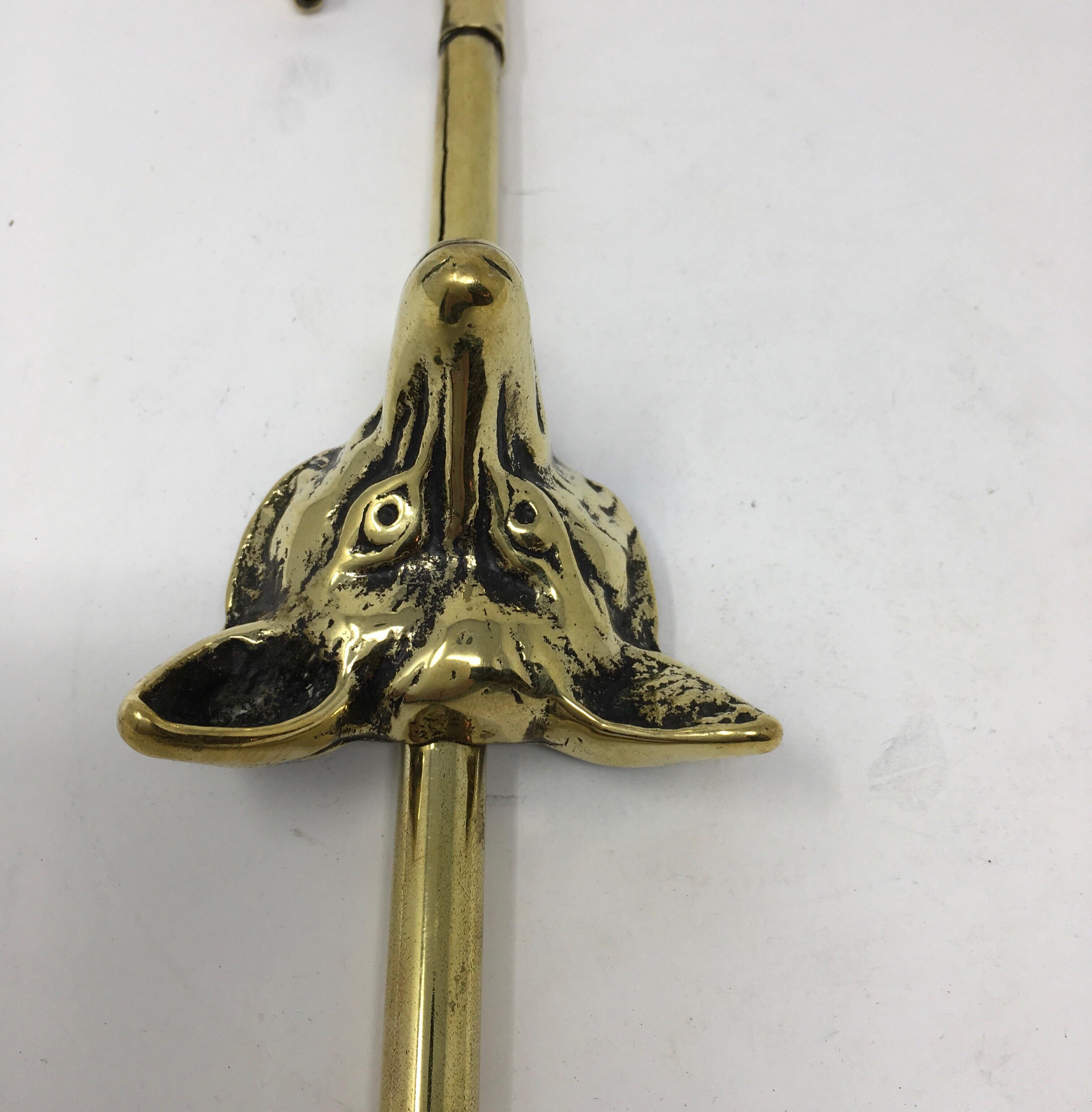 English Brass Boot Pull Hook with Fox 3