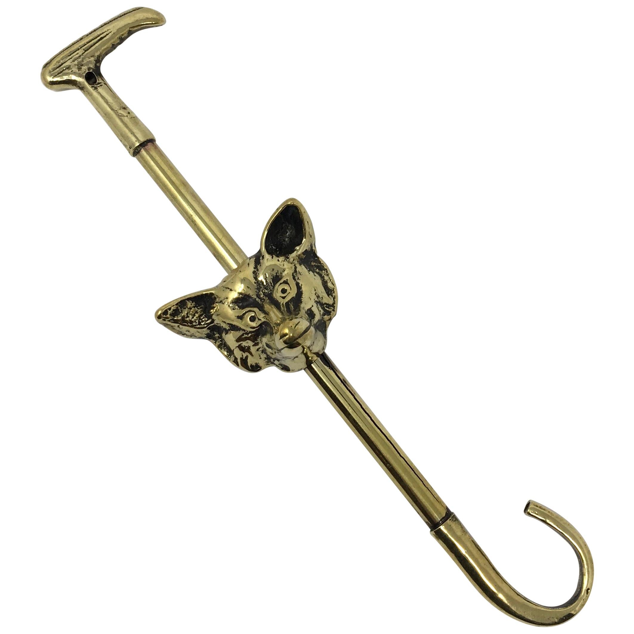 English Brass Boot Pull Hook with Fox at 1stDibs