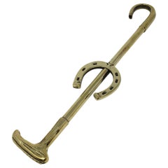 Vintage English Brass Boot Pull Hook with Horseshoe