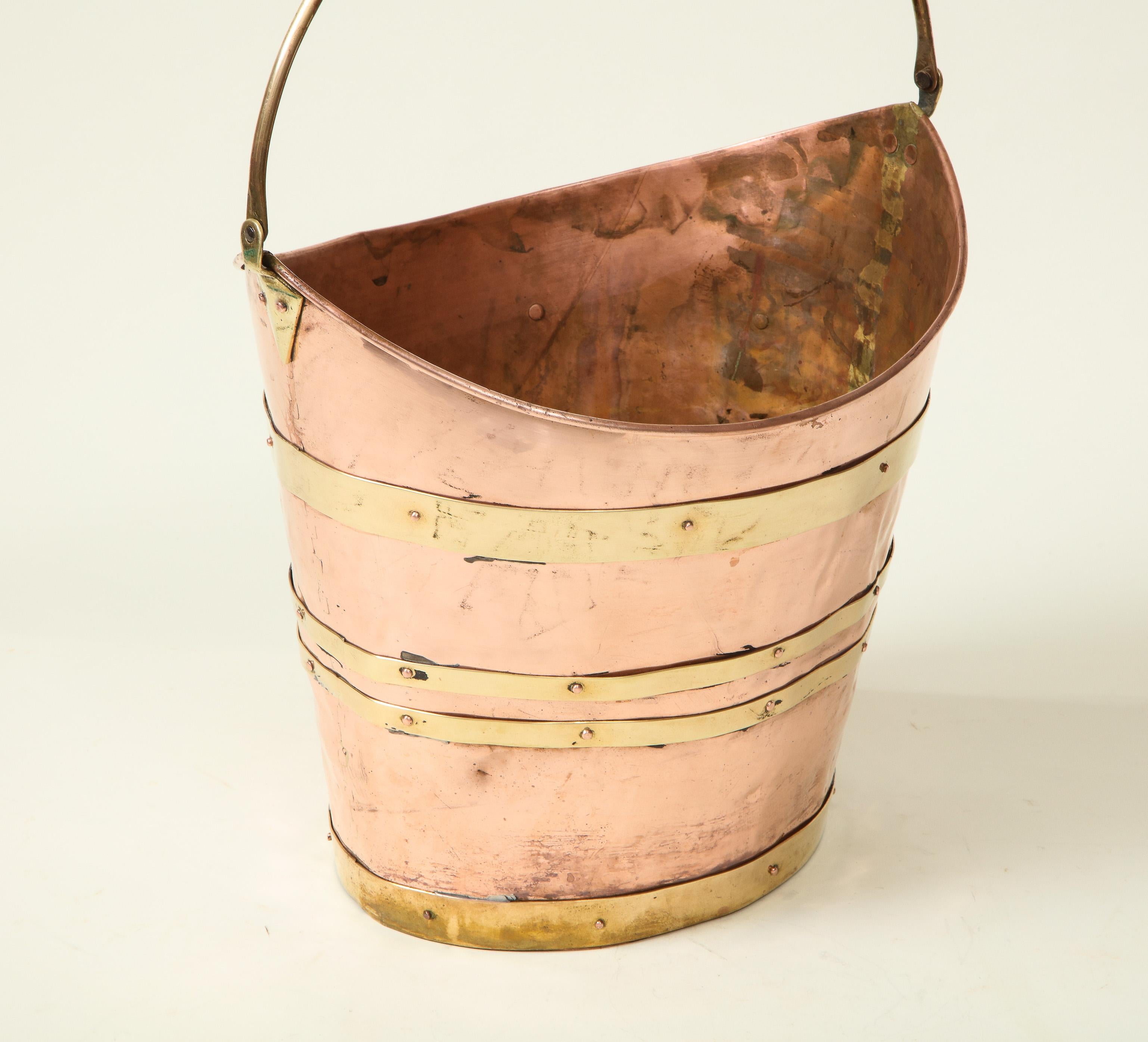 20th Century English Brass-Bound Copper Bucket
