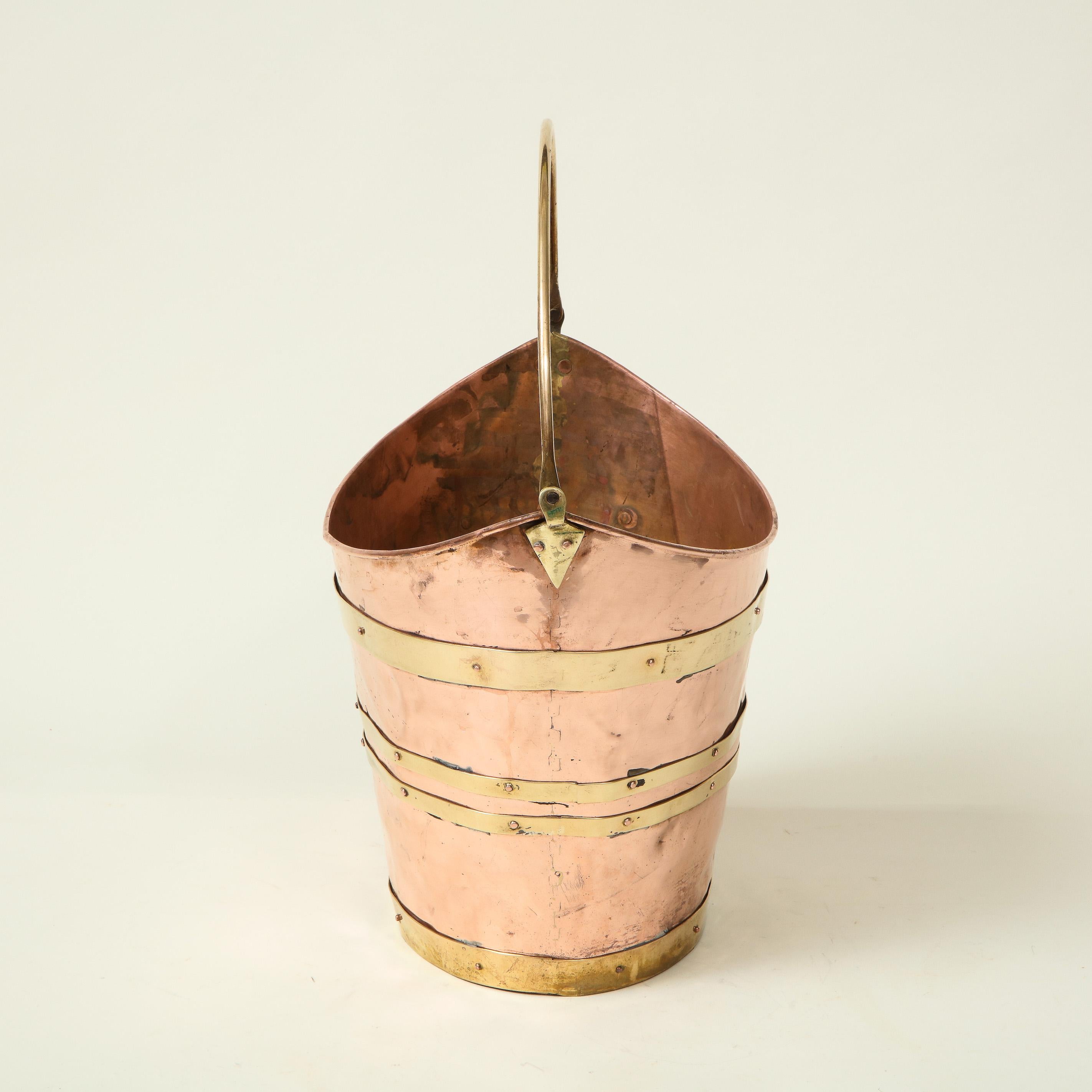 English Brass-Bound Copper Bucket 1