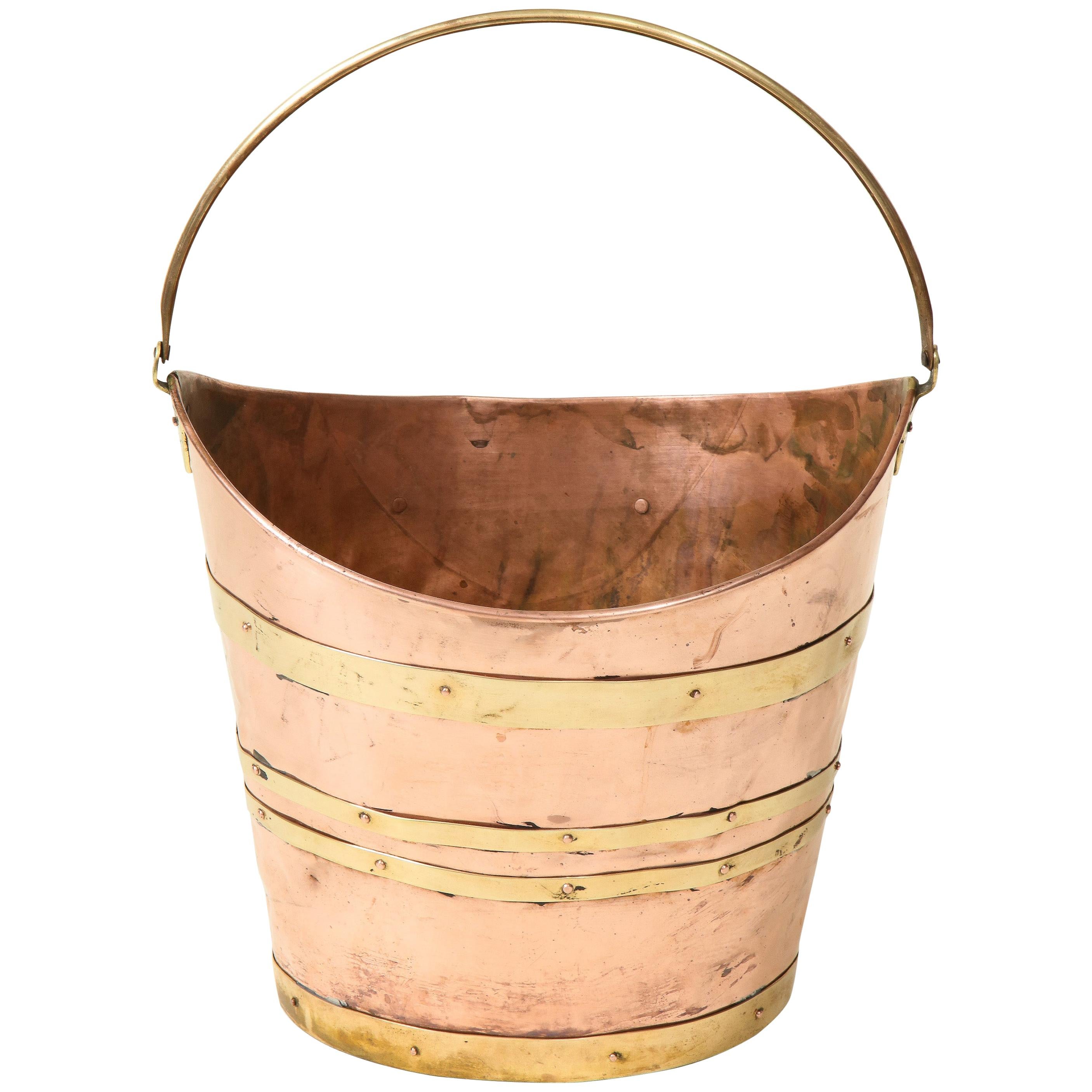 English Brass-Bound Copper Bucket