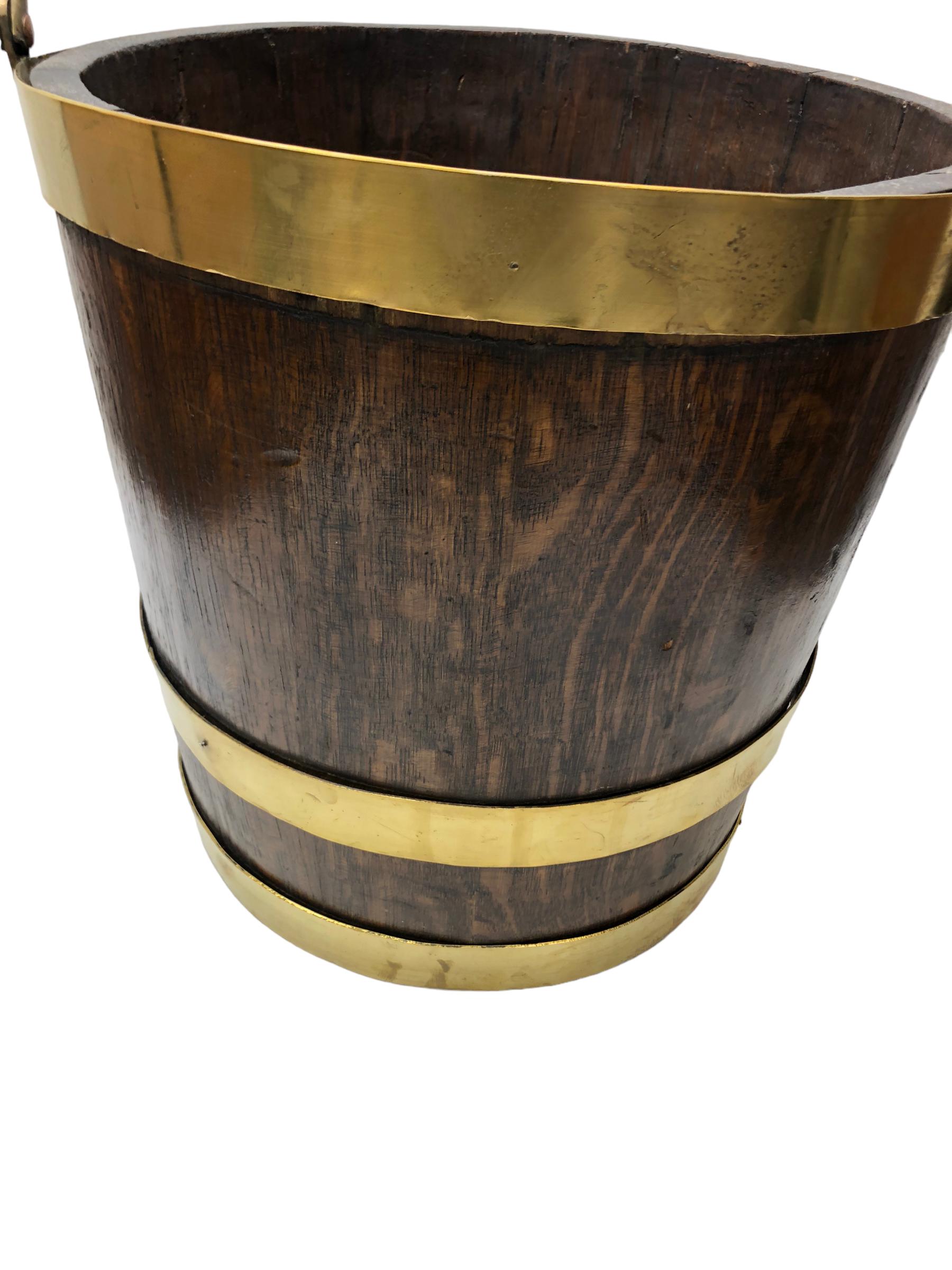 English Brass Bound Oak Peat Bucket For Sale 1