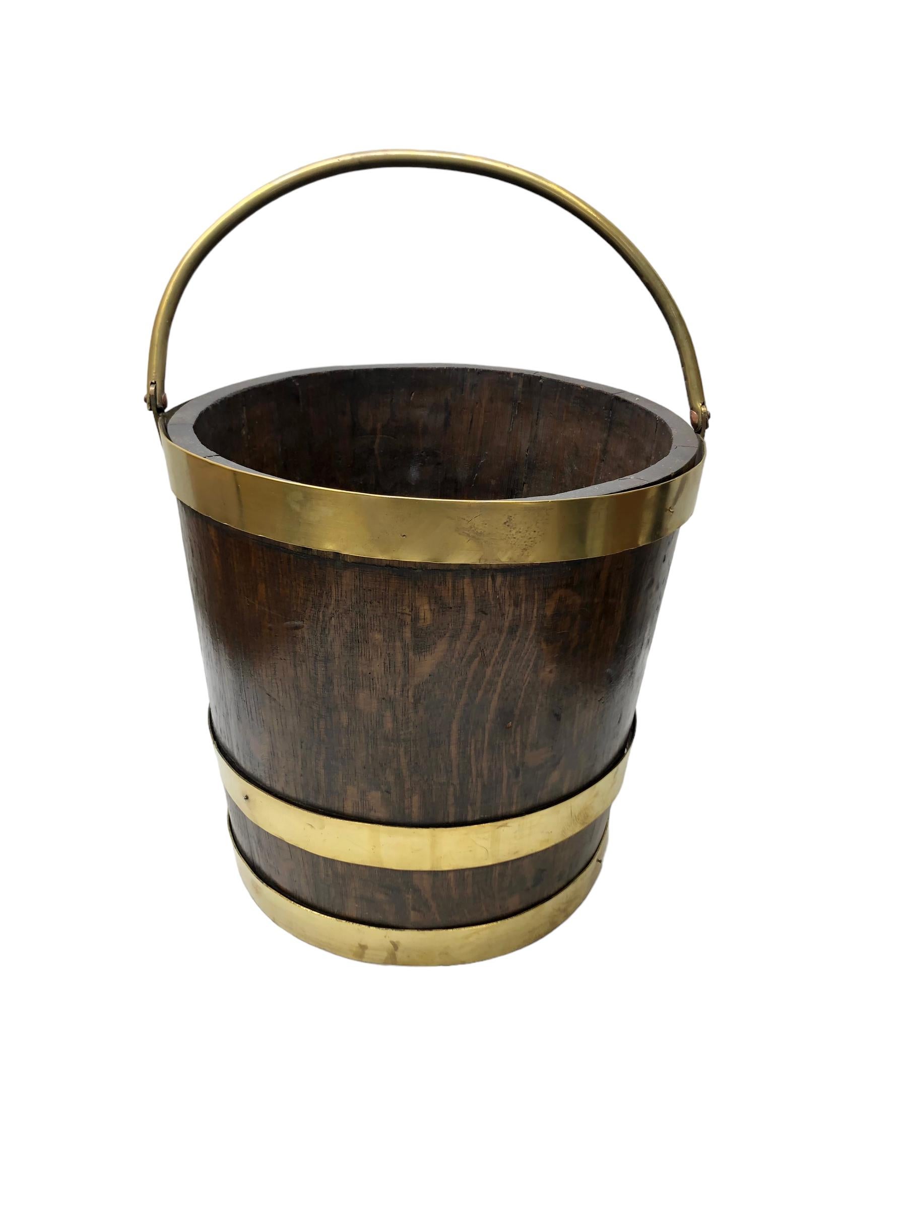 English Brass Bound Oak Peat Bucket For Sale 2