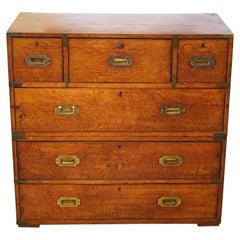 English Brass Bound Oak Two Part Campaign Chest by York House London, Circa 1870