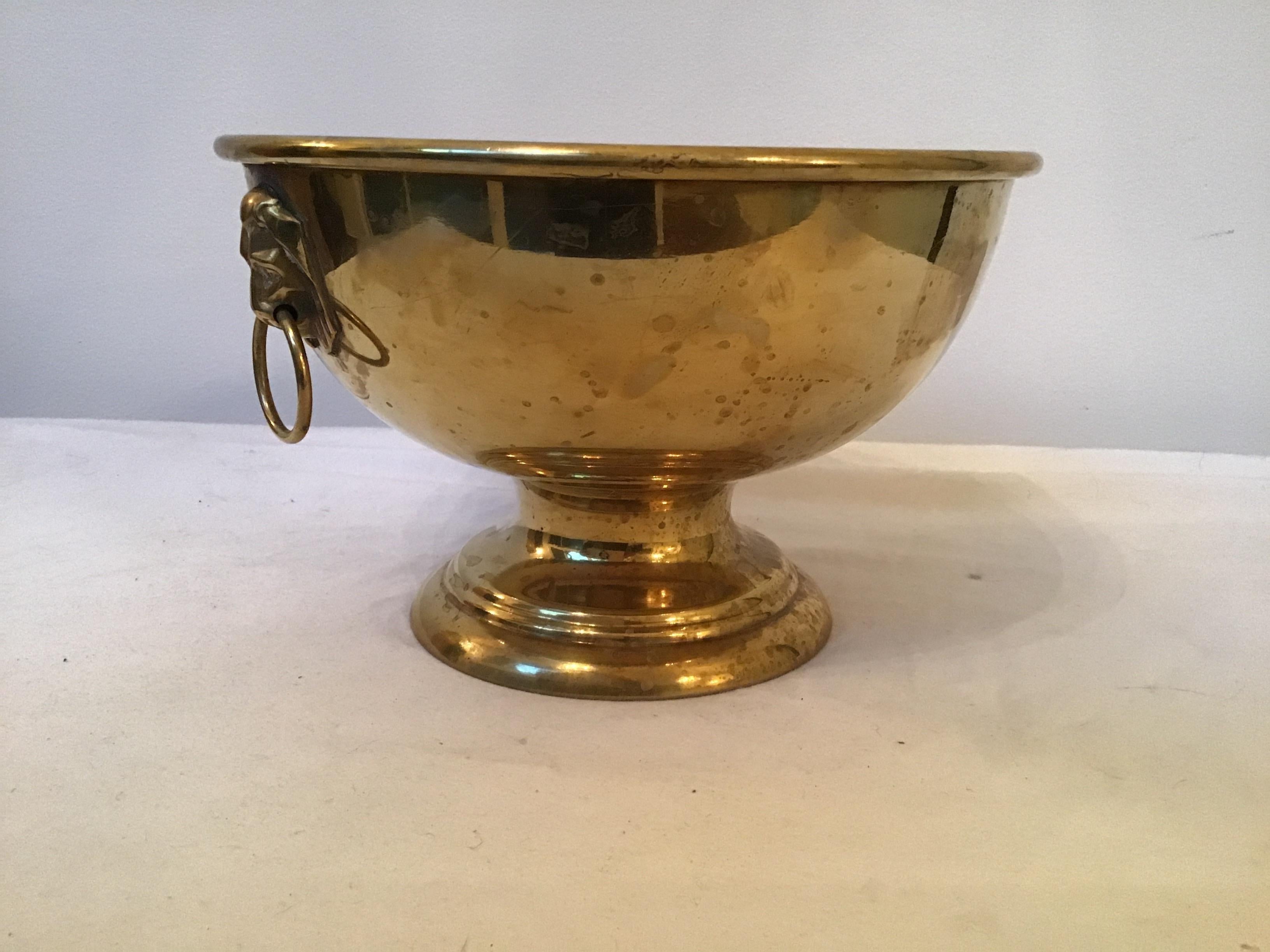 Mid-20th Century English Brass Bowl with Lion Head Rings by Peerage