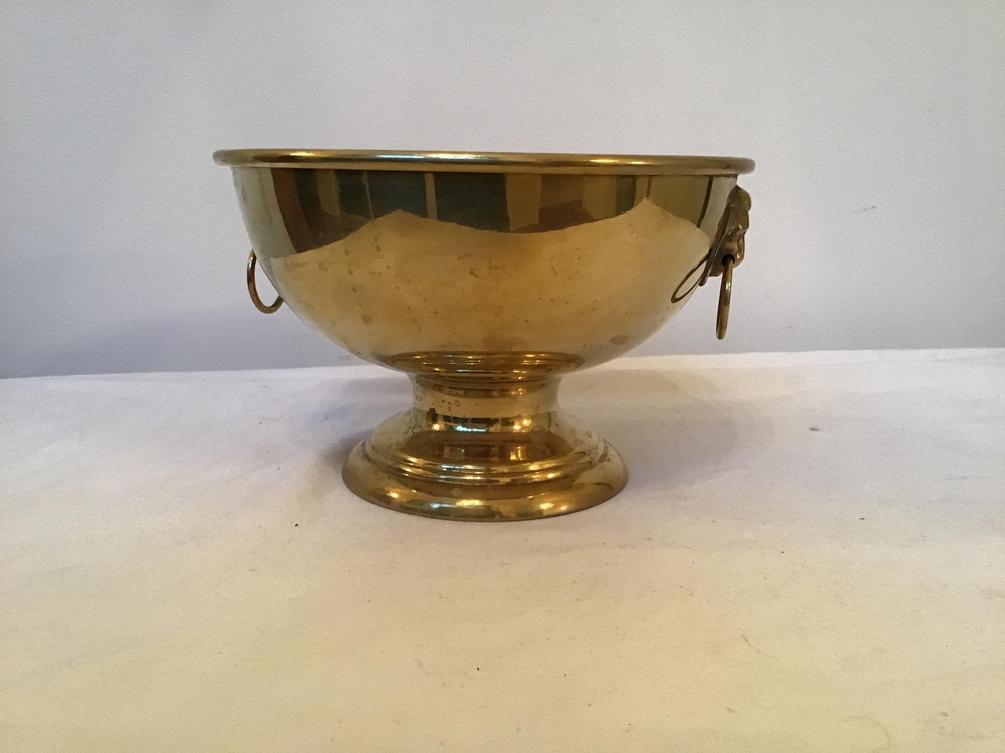 English Brass Bowl with Lion Head Rings by Peerage 1