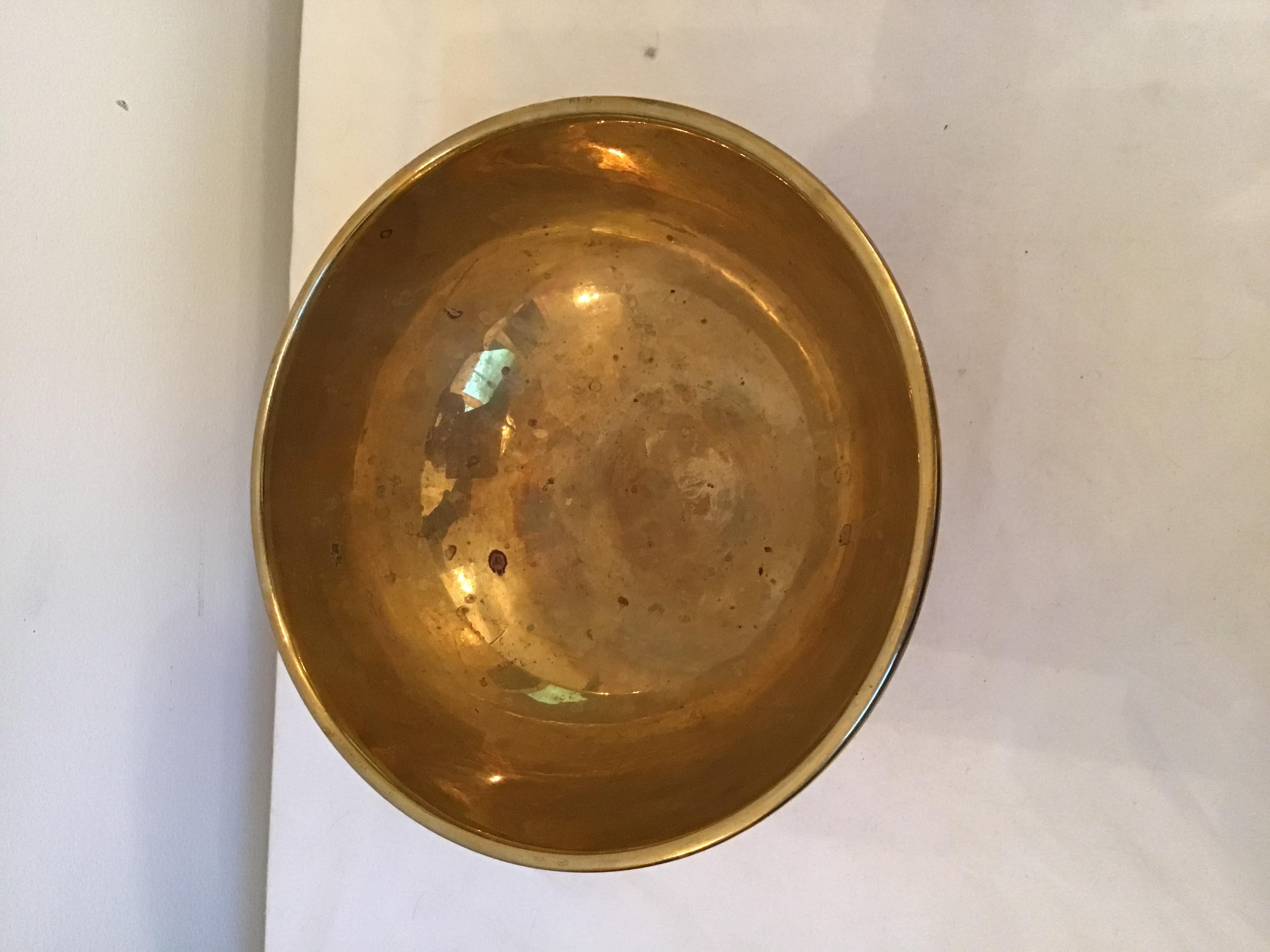 English Brass Bowl with Lion Head Rings by Peerage 2