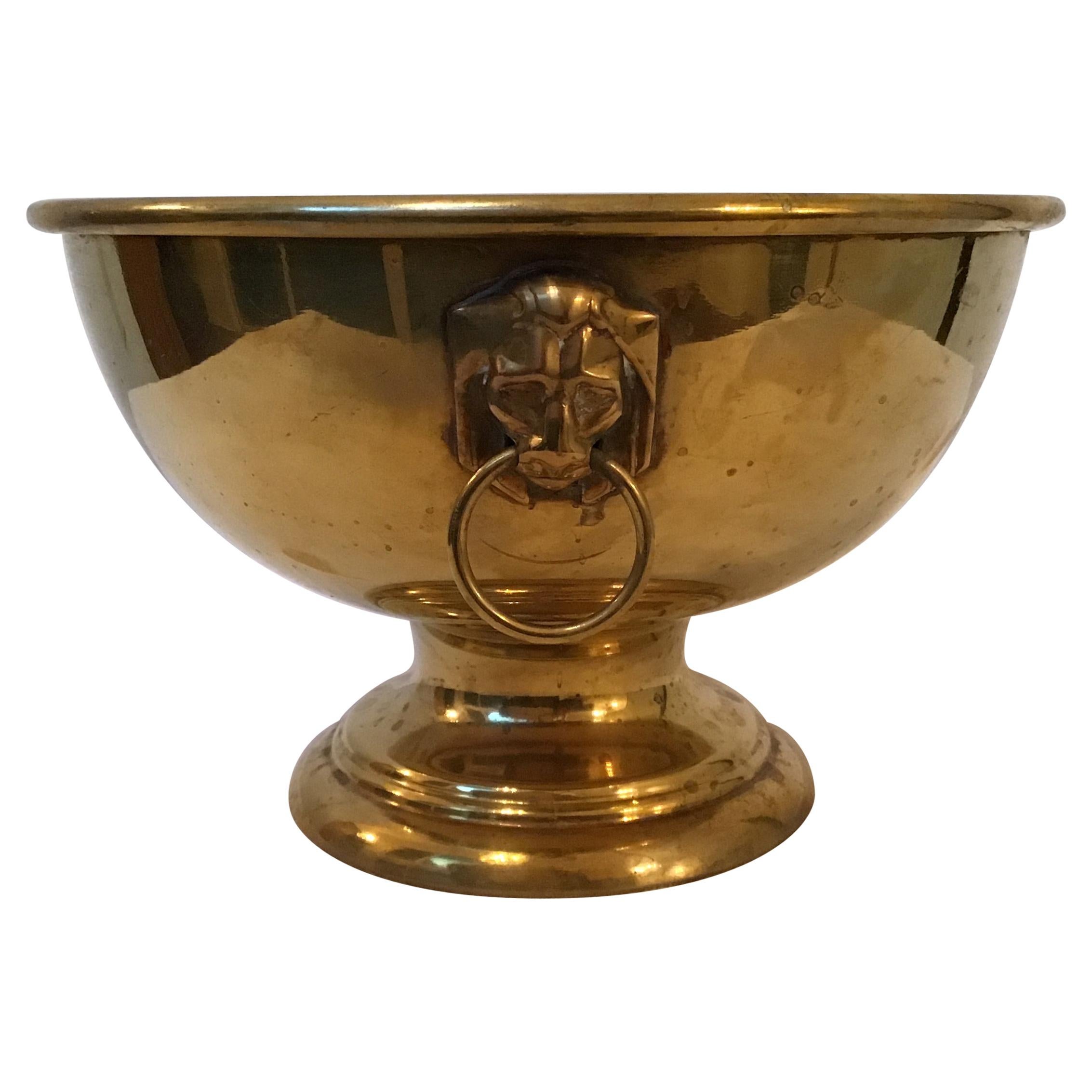 English Brass Bowl with Lion Head Rings by Peerage