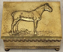 English Brass Clad Box with Embossed Relief of Horse