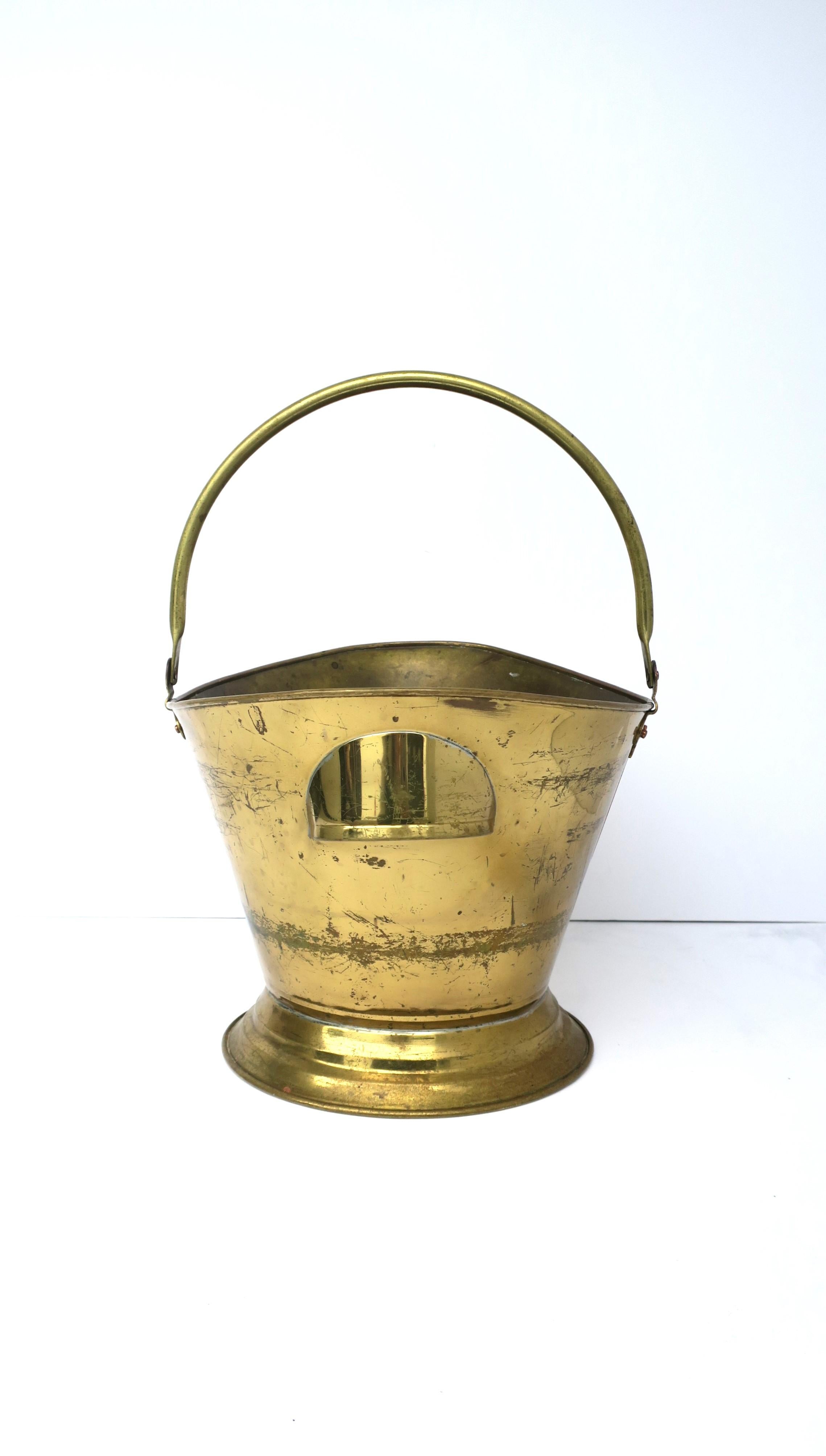 Lacquered English Brass Coal Scuttle Fireplace Bucket Pot For Sale