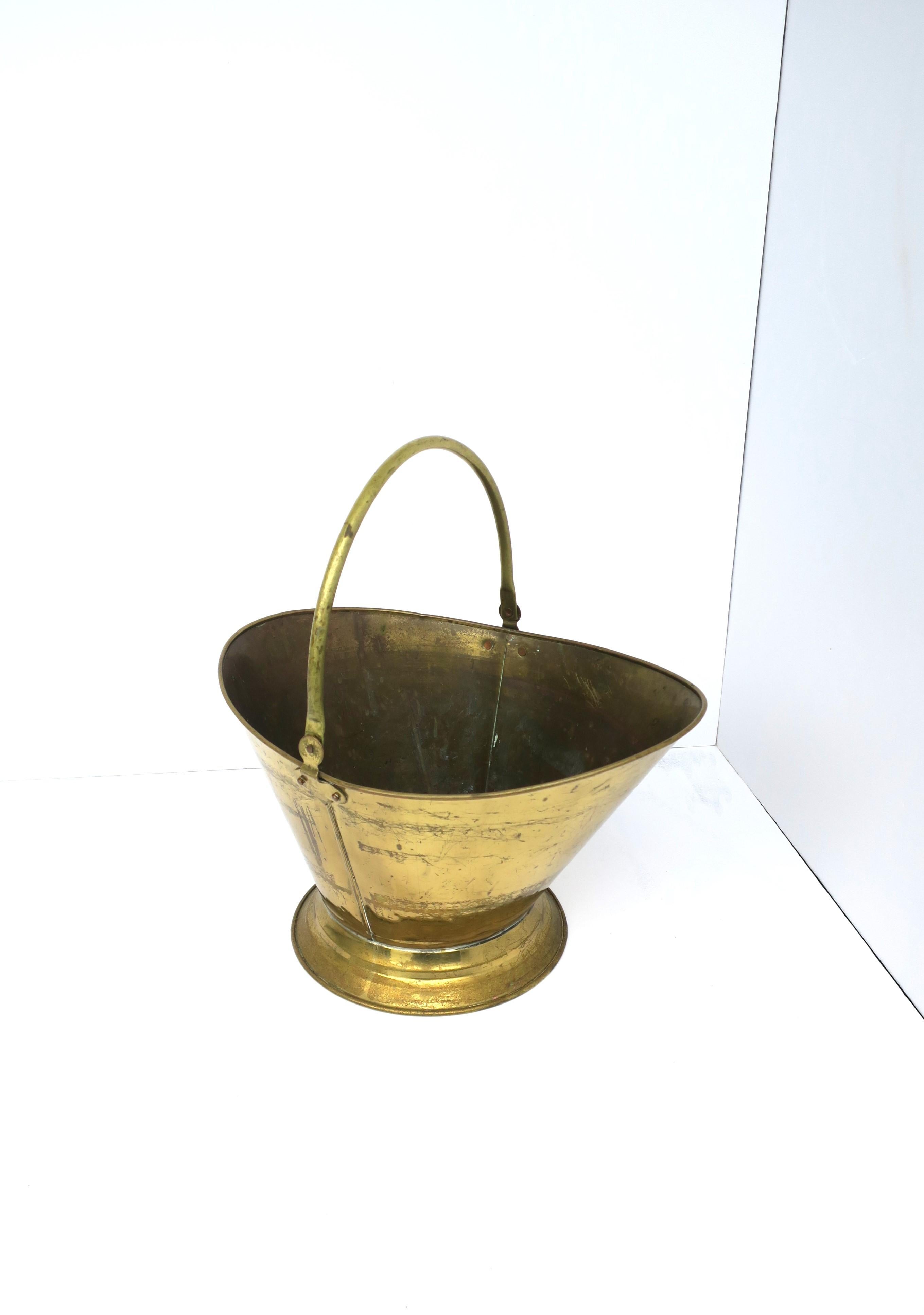 English Brass Coal Scuttle Fireplace Bucket Pot For Sale 1