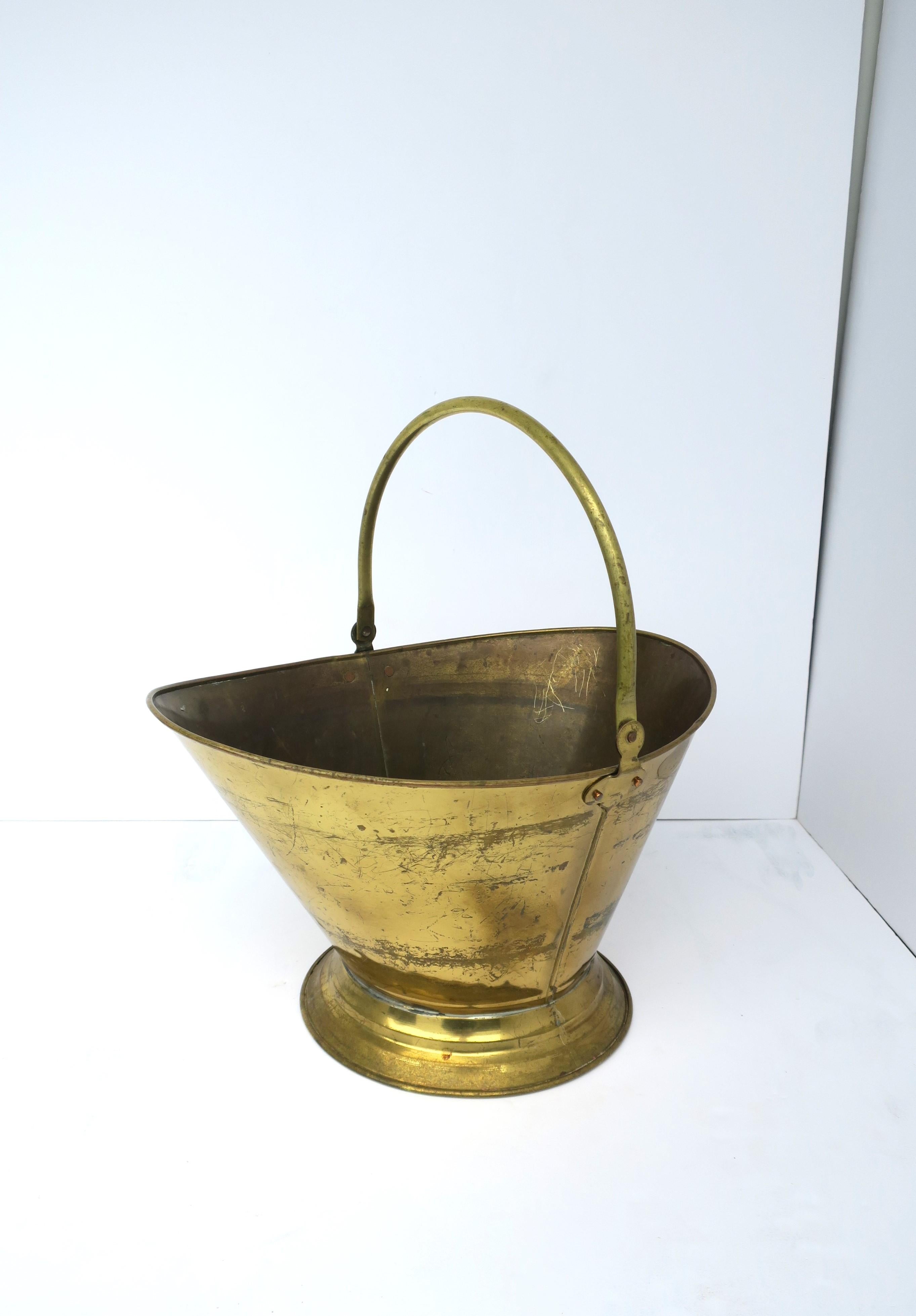 English Brass Coal Scuttle Fireplace Bucket Pot For Sale 2
