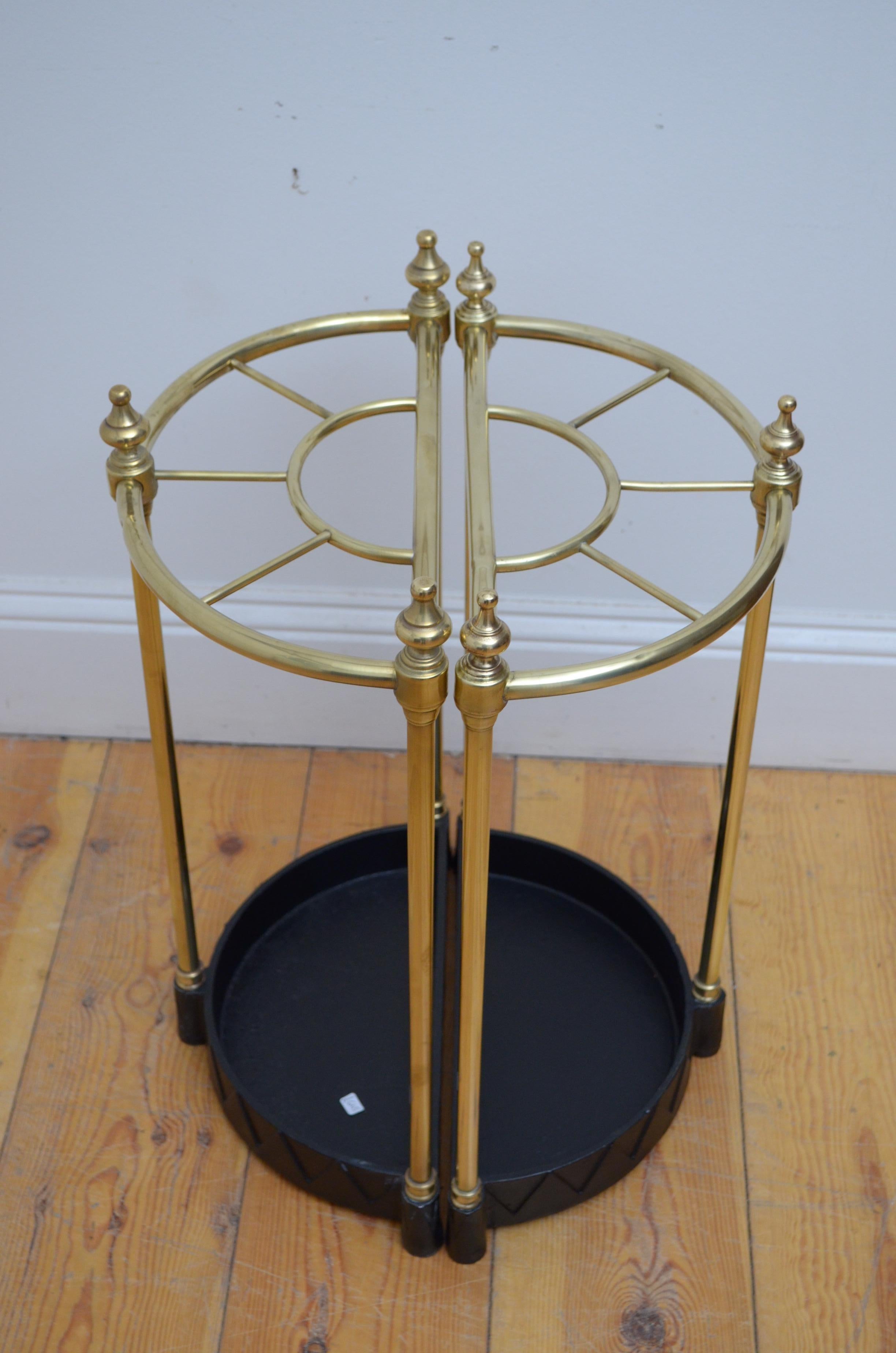 English Brass Demi Lune Stick Stand Umbrella Stand For Sale 3