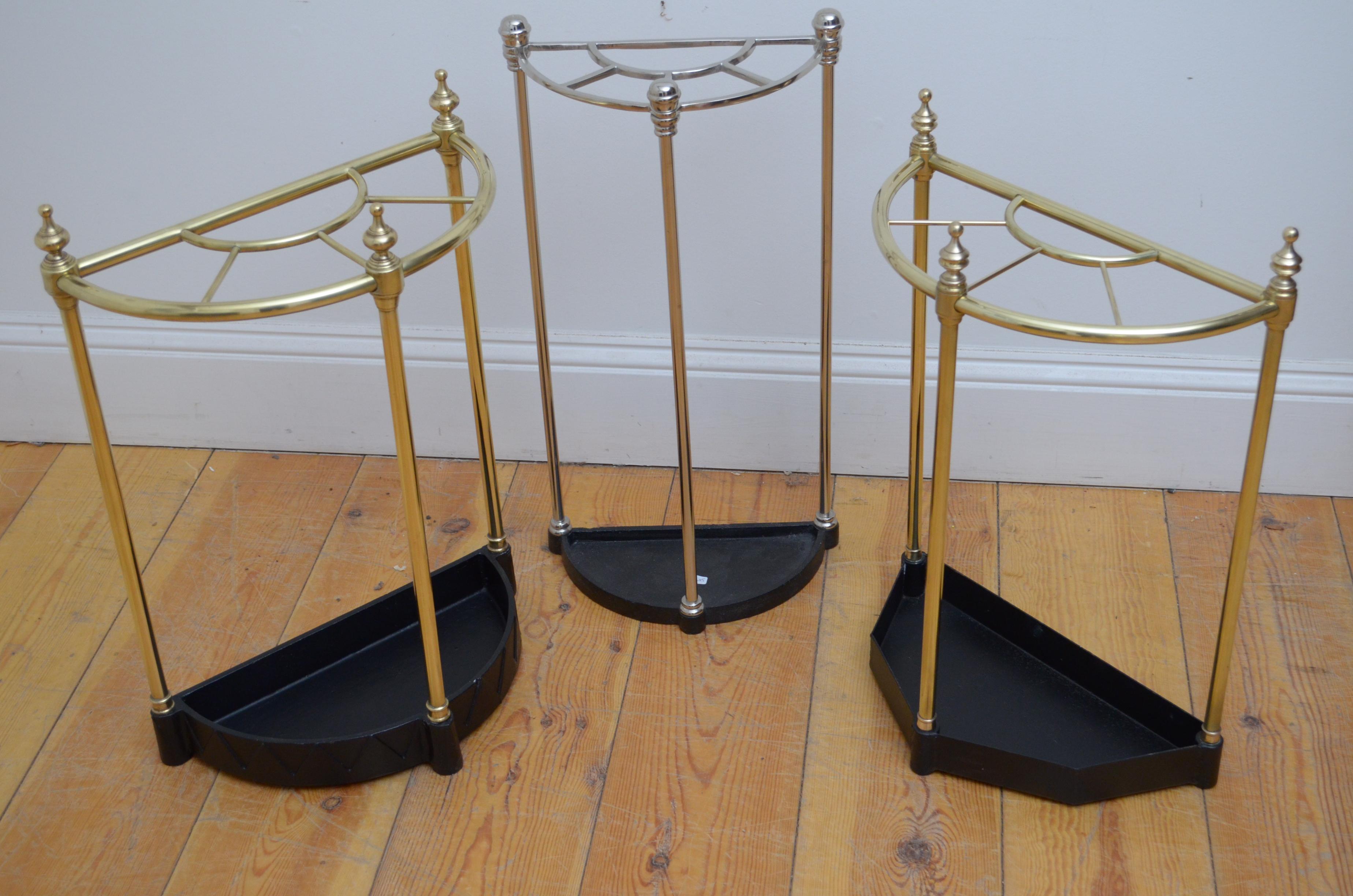 English Brass Demi Lune Stick Stand Umbrella Stand For Sale 4