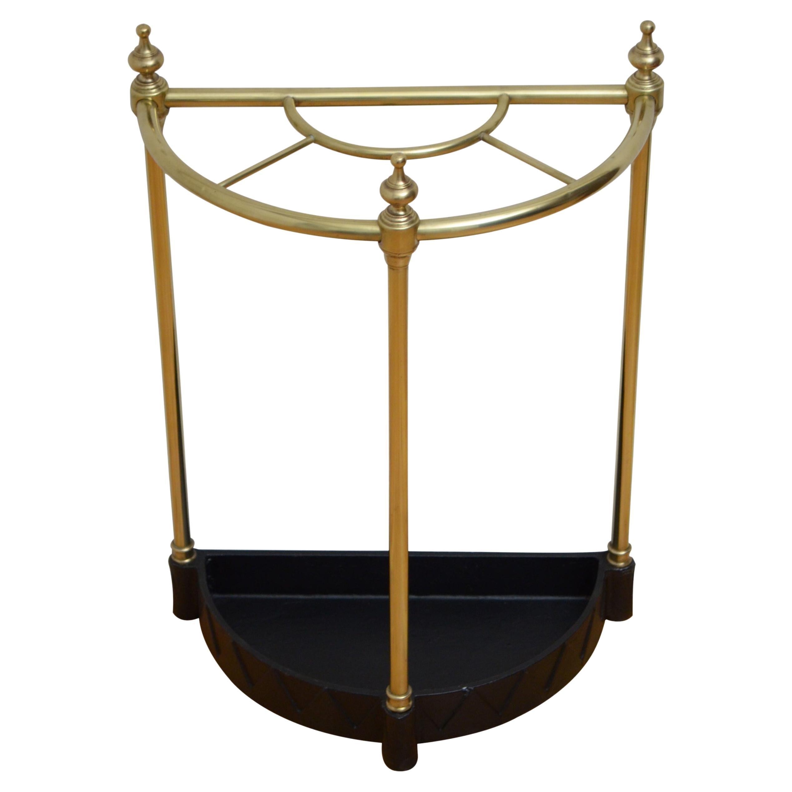 English Brass Demi Lune Stick Stand Umbrella Stand For Sale
