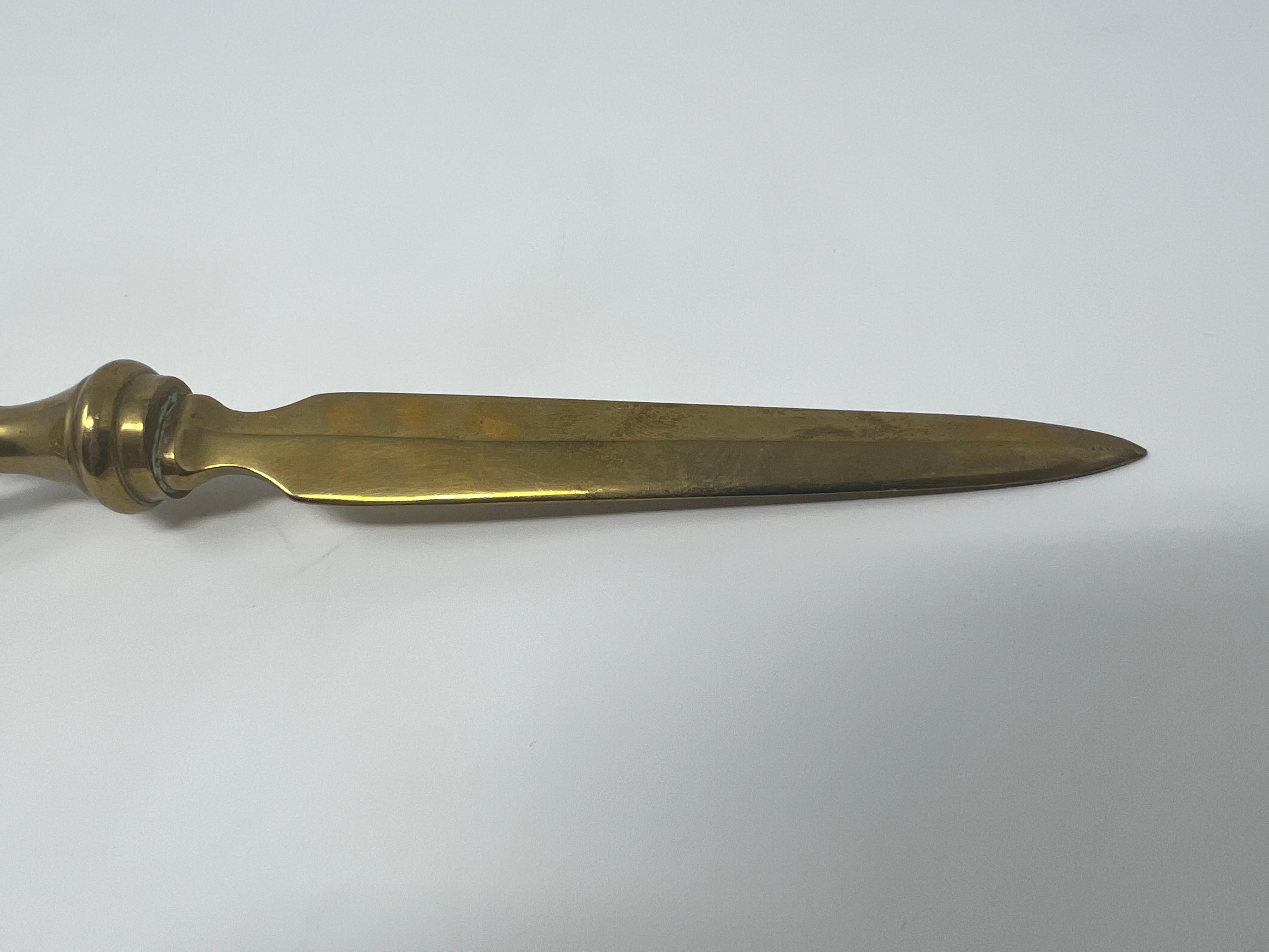 20th Century English Brass Desk Set Letter Opener and Magnifying Glass