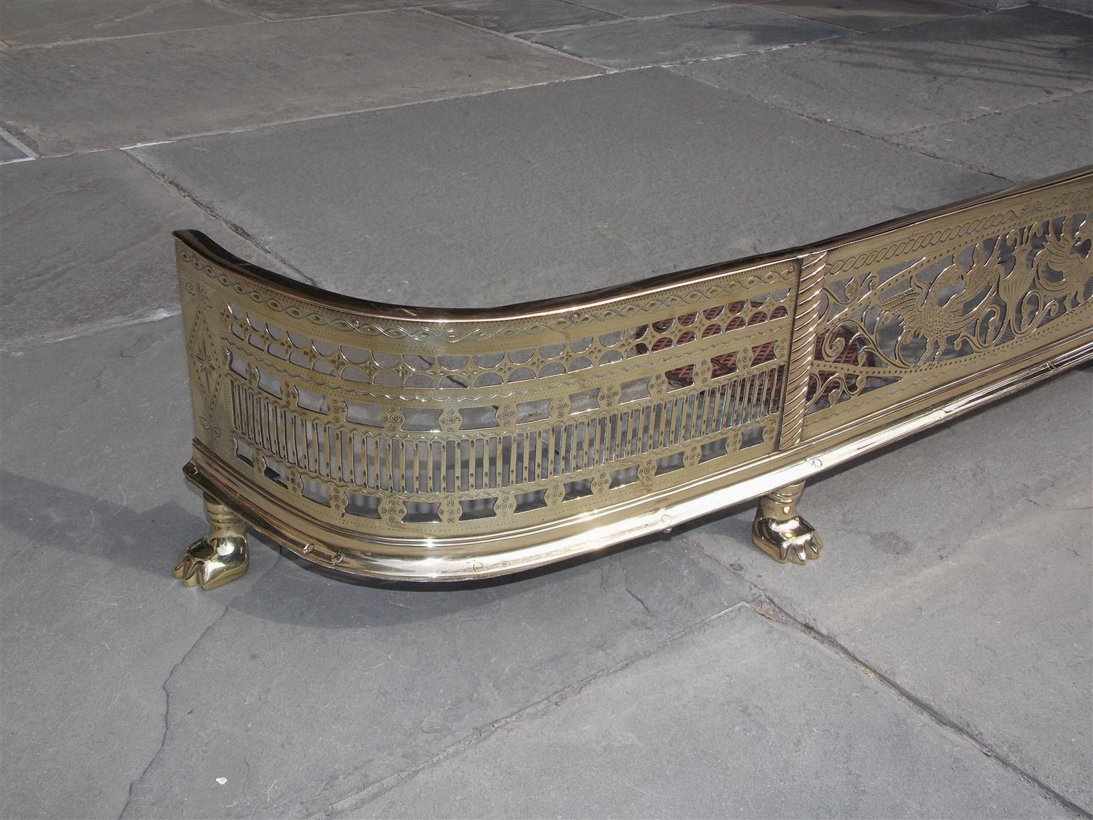 George II English Brass Engraved Phoenix and Pierced Gallery Fire Place Fender, Circa 1750
