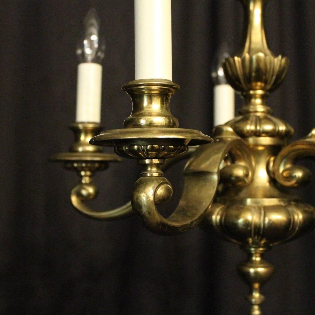 English Brass Five-Light Antique Chandelier In Good Condition In Chester, GB