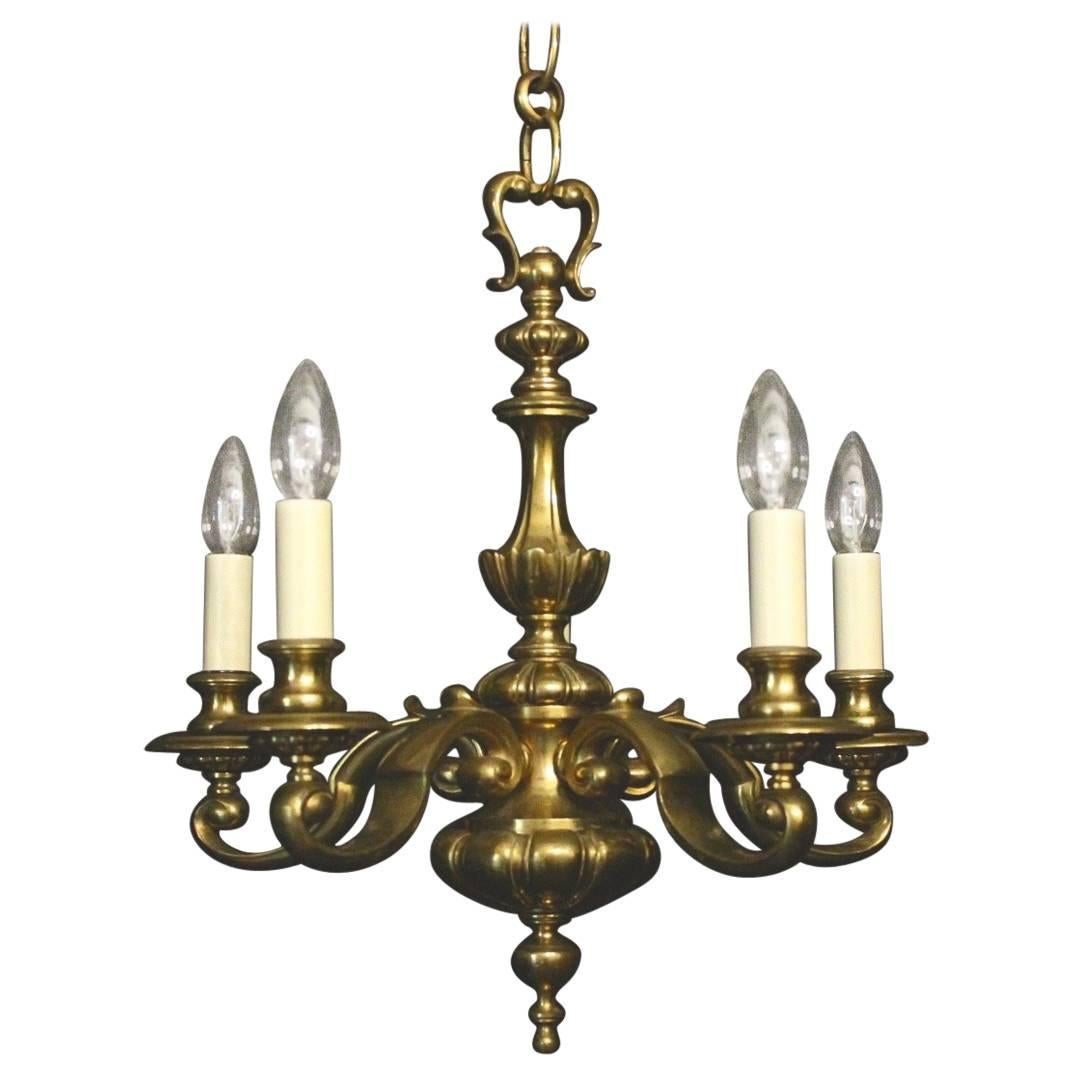 English Brass Five-Light Antique Chandelier