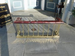 English Brass Gallery and Leather Tufted Club Fire Place Fender, Circa 1830