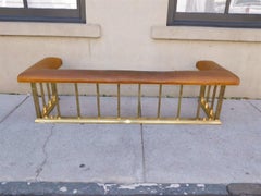 English Brass Gallery and Tan Leather Club Fender with Molded Edge Base, C. 1830