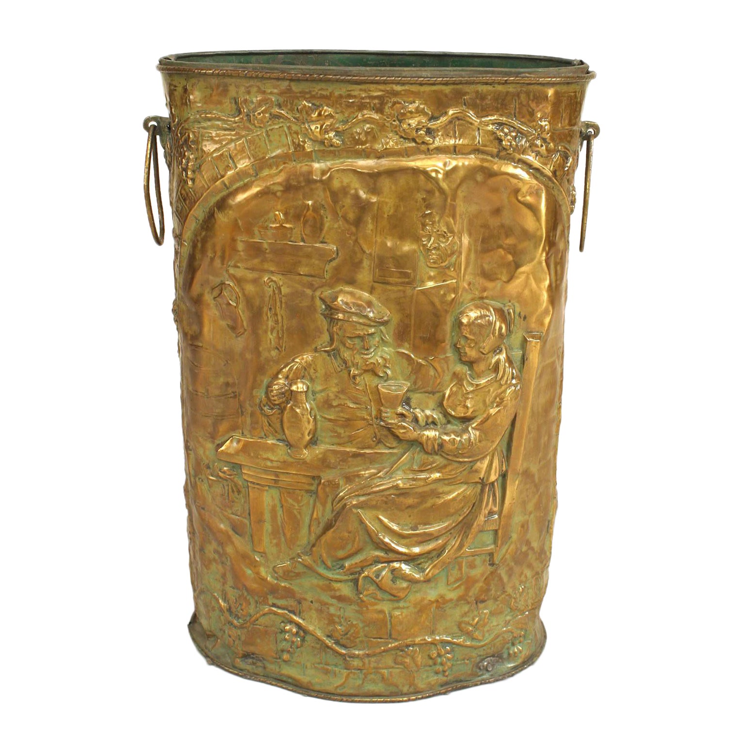 English Brass Hammered Umbrella Stand For Sale