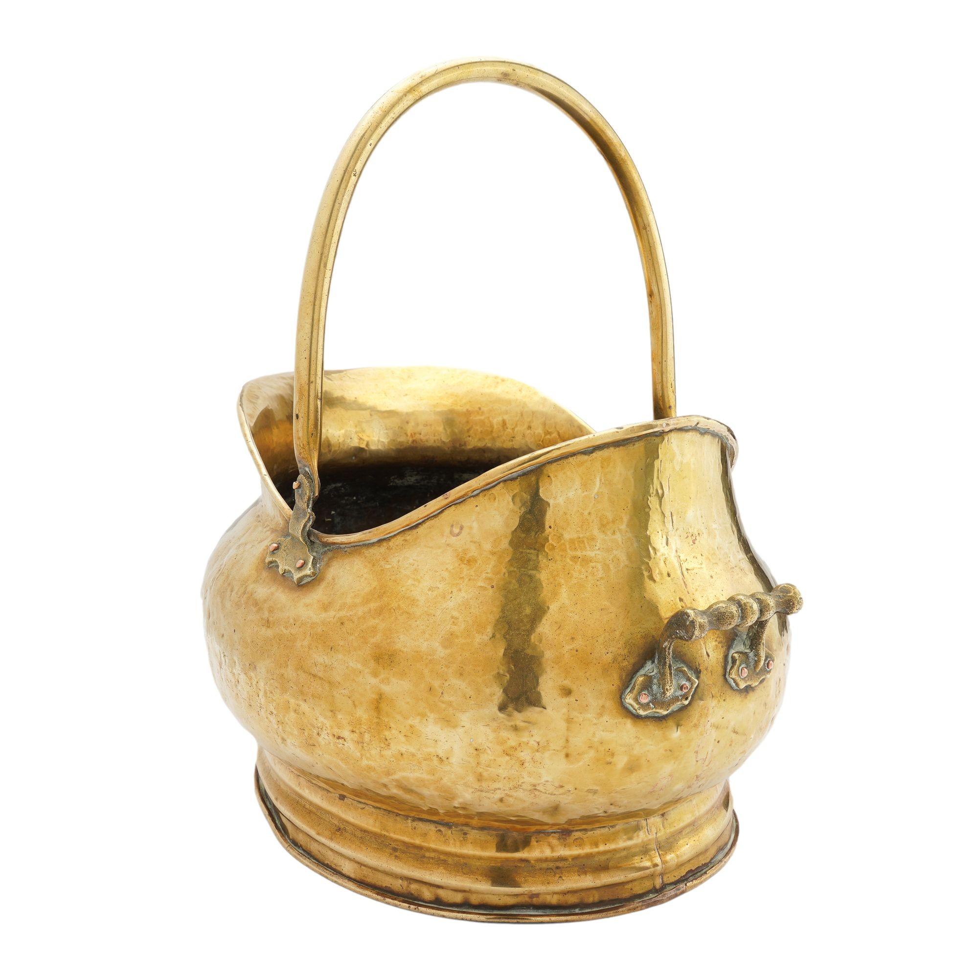 British English brass helmet form coal hod, 1800's For Sale