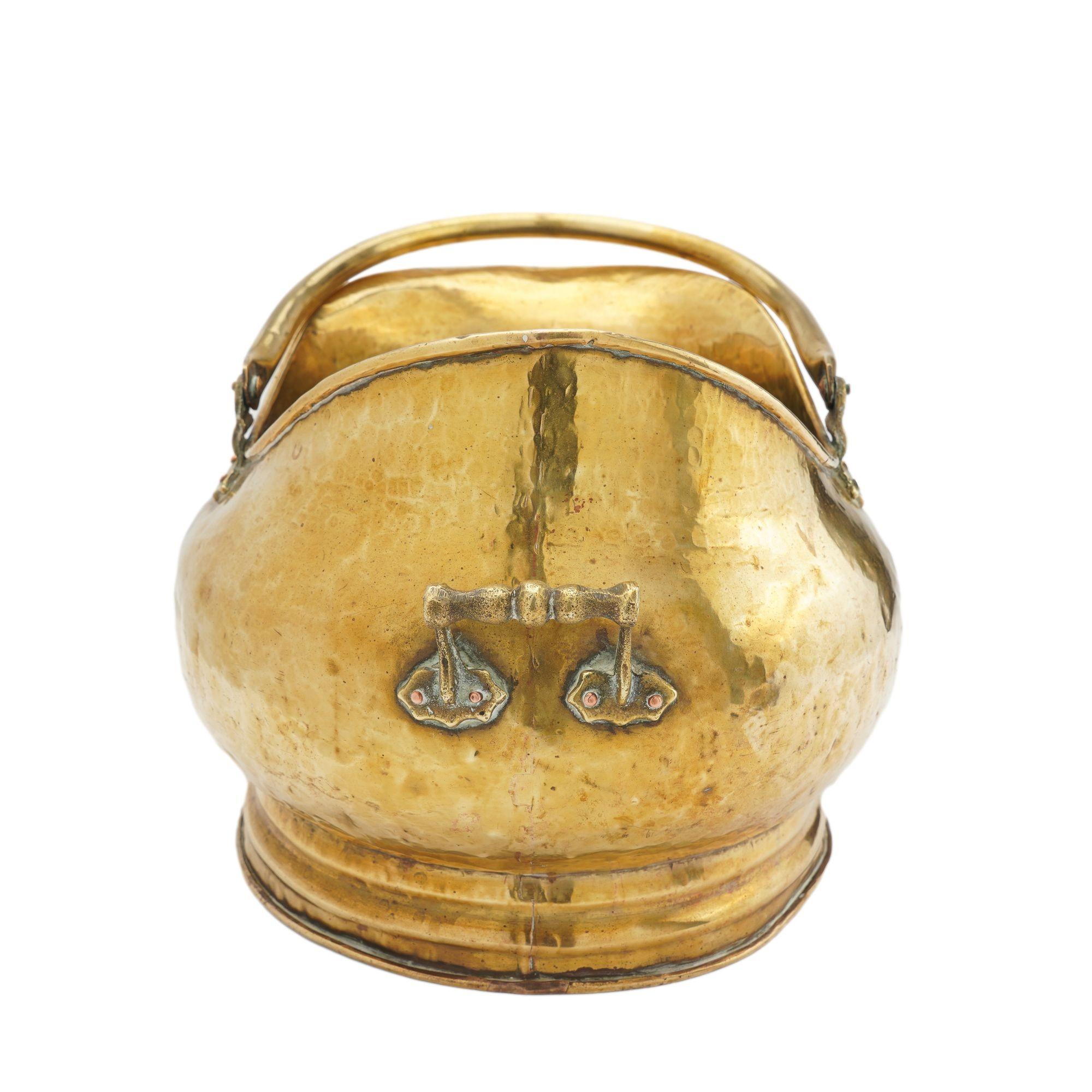 19th Century English brass helmet form coal hod, 1800's For Sale