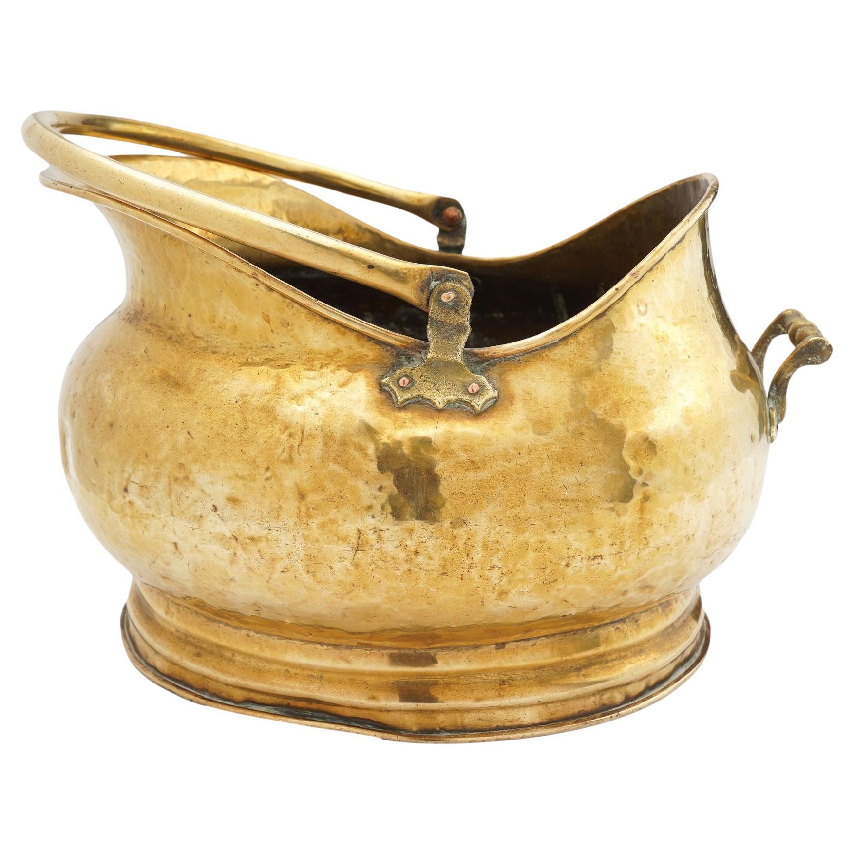 English brass helmet form coal hod, 1800's For Sale