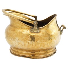 Antique English brass helmet form coal hod, 1800's