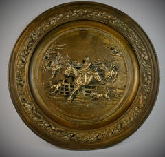 English Brass Hunt Scene Wall Sculptural Panel, circa 1940s