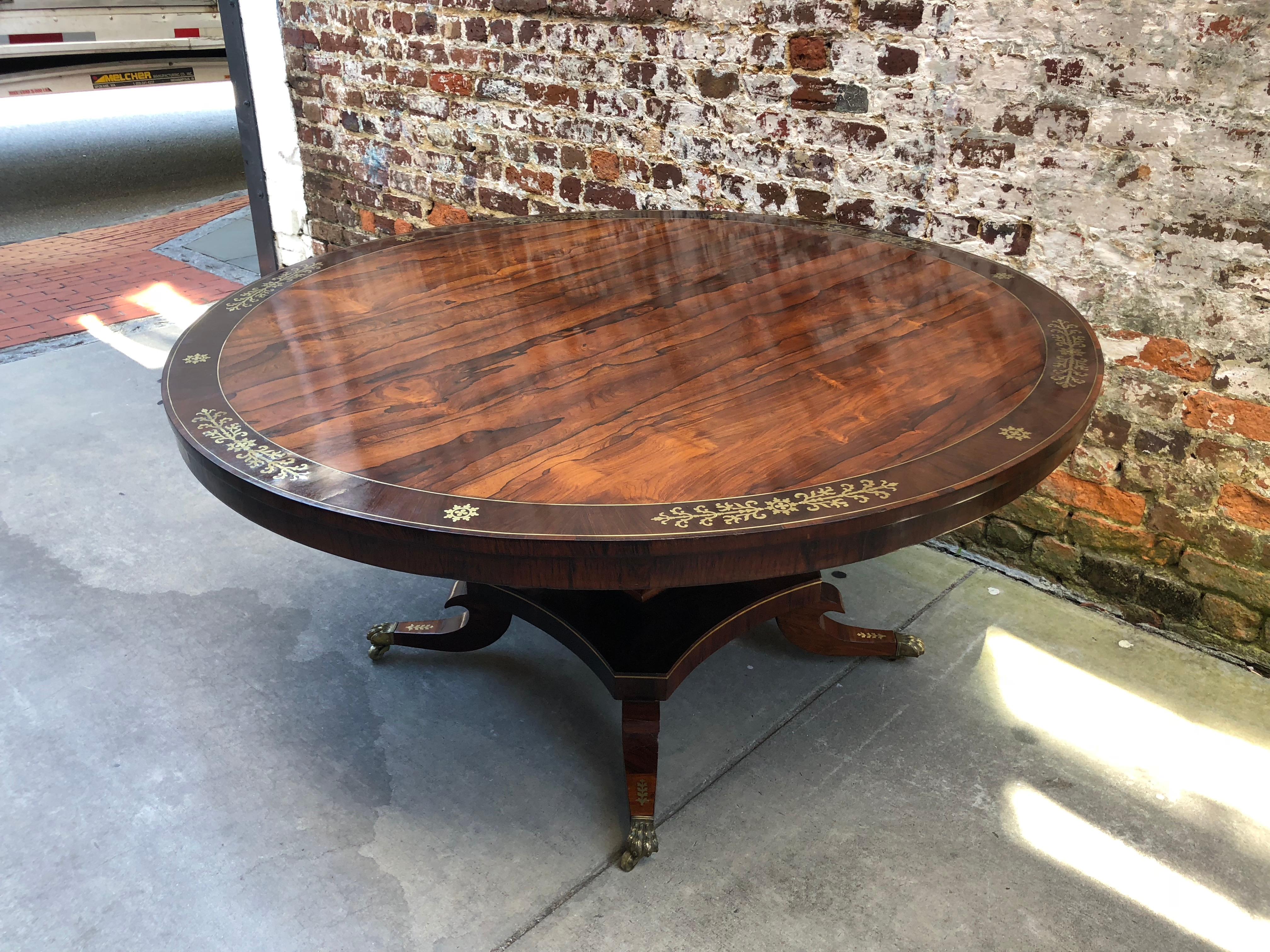 Mid-19th Century English Brass Inlaid Rosewood Center or Dining Table, circa 1830
