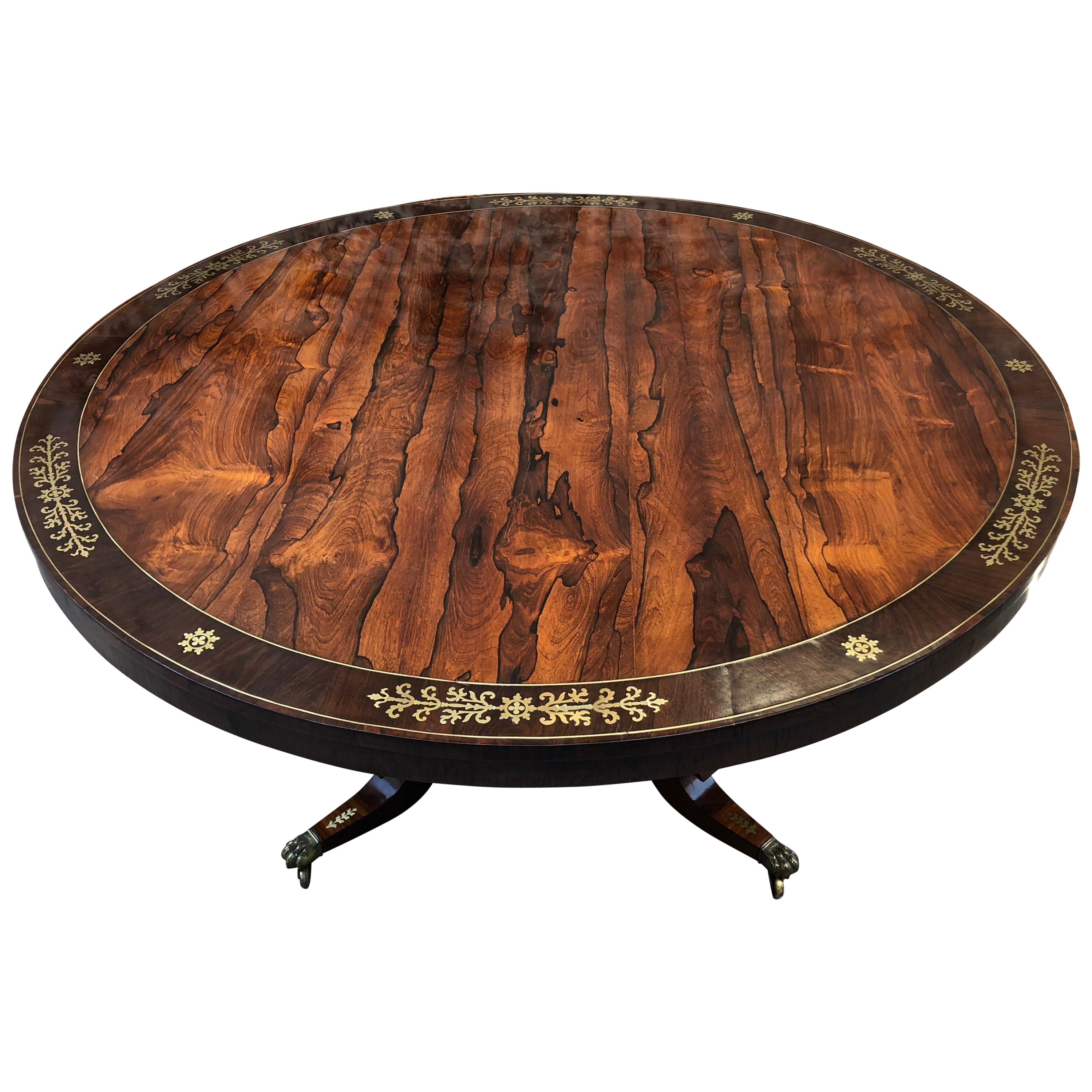 English Brass Inlaid Rosewood Center or Dining Table, circa 1830