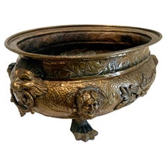 English Brass Jardiniere with Lions Heads, Rings and Paw Feet Details