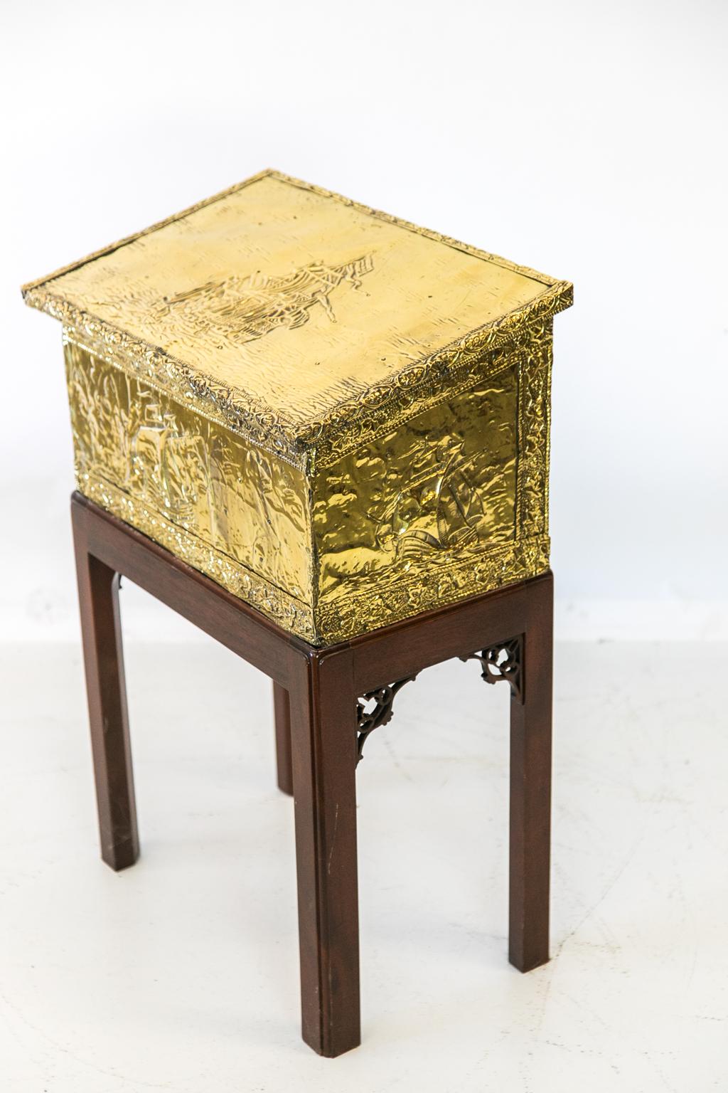 English Brass Kindling Box on Stand For Sale 1