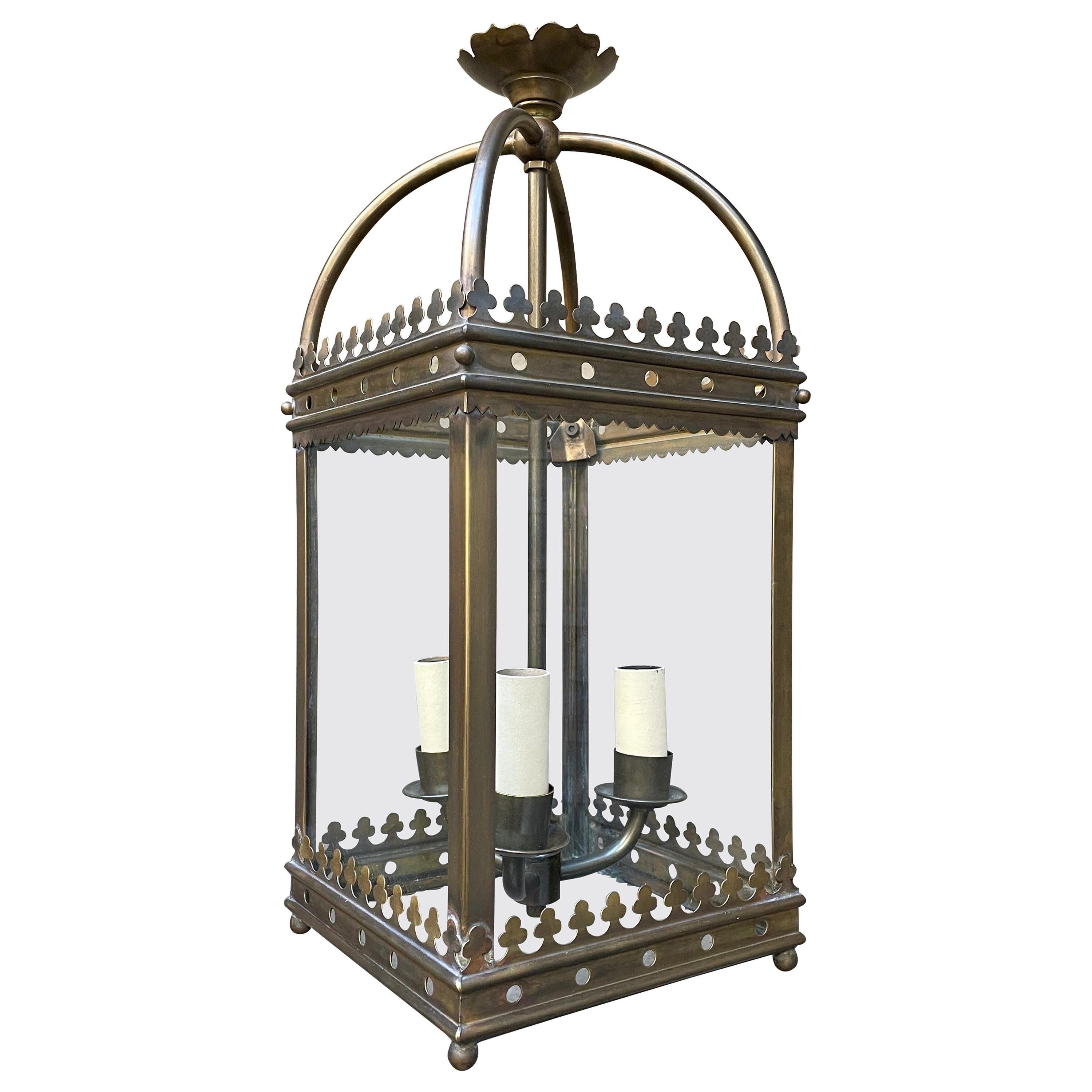 Neo Gothic Cast Metal Four Light Lantern For Sale at 1stDibs