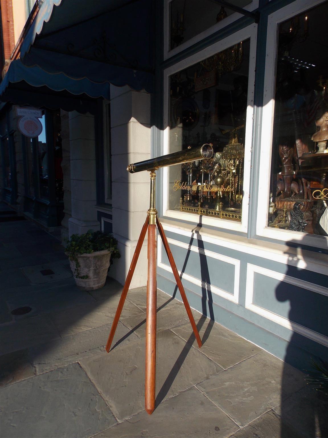 British Colonial English Brass Mounted Telescope on Walnut Tripod Stand with Case, Circa 1870