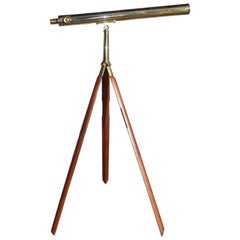 English Brass Mounted Telescope on Walnut Tripod Stand with Case, Circa 1870