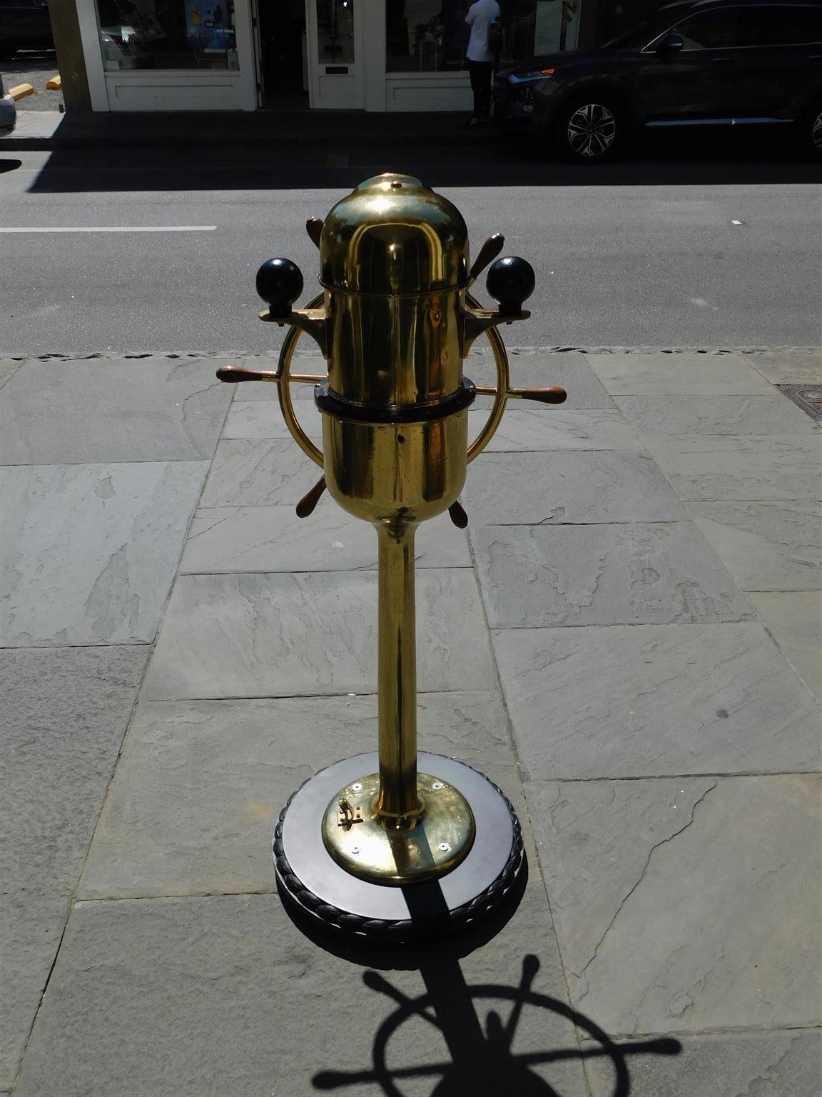 English Brass Nautical Ship Wheel Mounted with Yacht Binnacle on Rope Base, 1870 For Sale 4