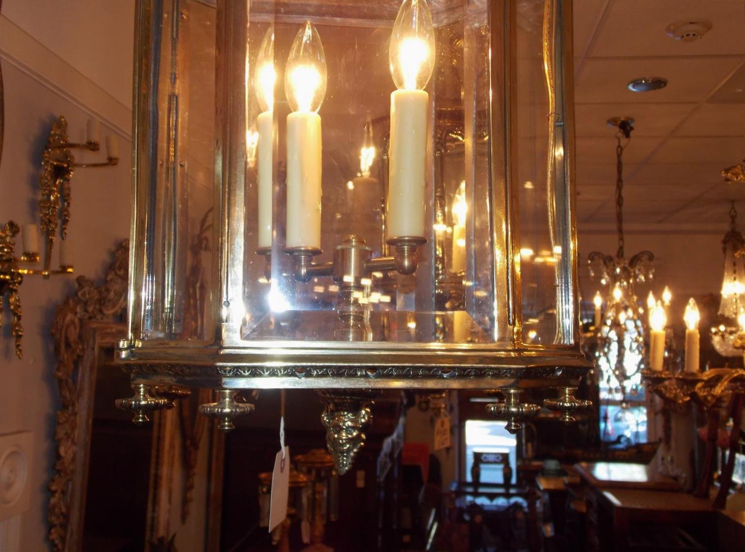 English Brass Octagon Decorative Dome and Beveled Glass Hall Lantern, Circa 1820 (Gegossen)