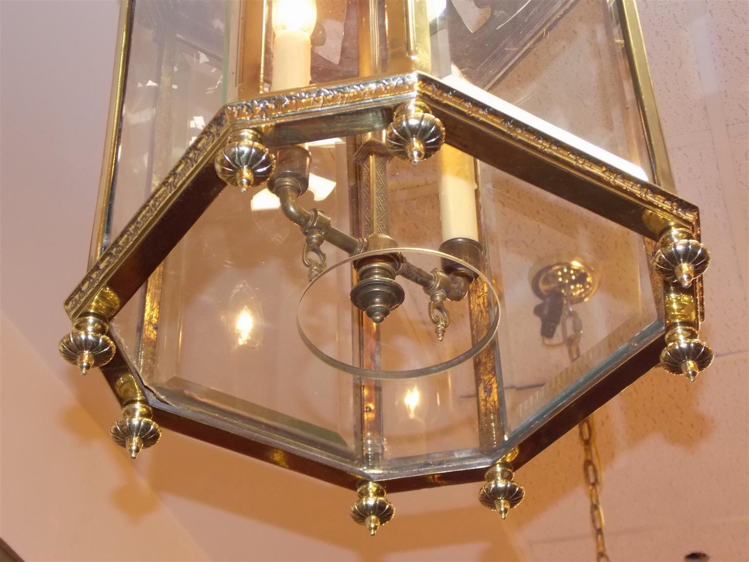 Early 19th Century English Brass Octagon Decorative Dome and Beveled Glass Hall Lantern, Circa 1820