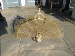 English Brass Pierced Gallery Acanthus Foliage Fire Place Fan Screen, circa 1840