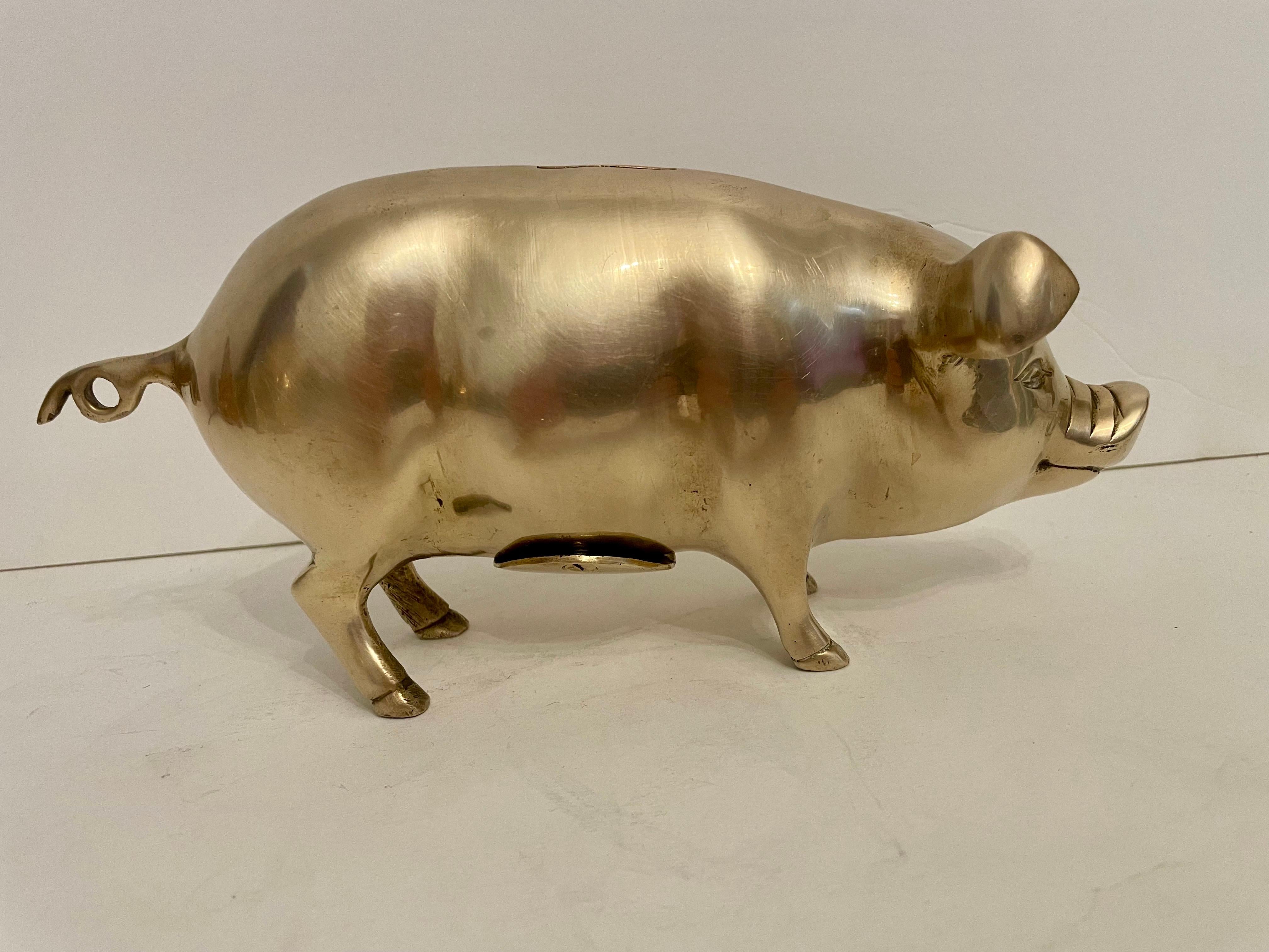 English Brass Piggy Bank.  10.5