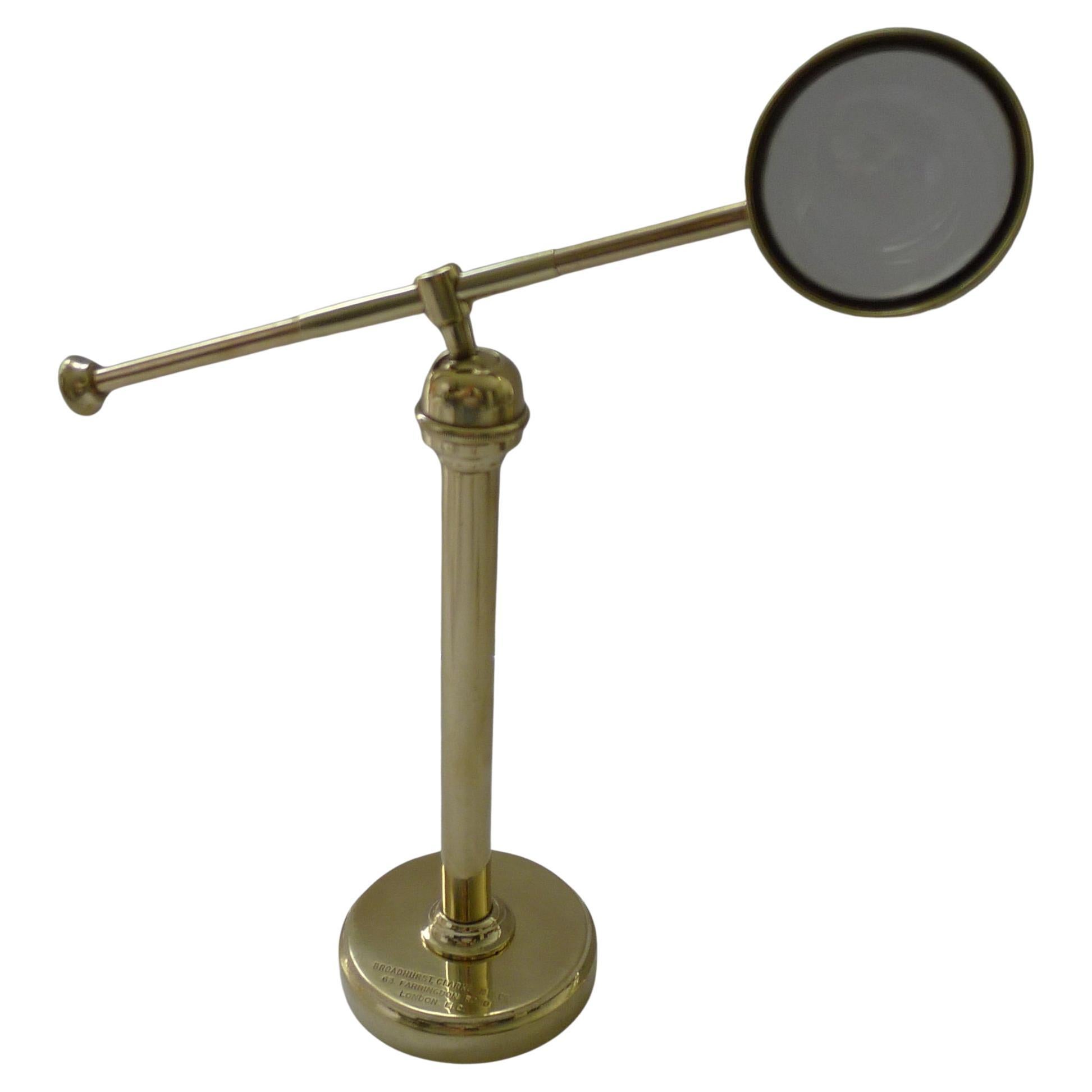 English Brass Pivoting Magnifying Glass on Stand c.1915 - Signed