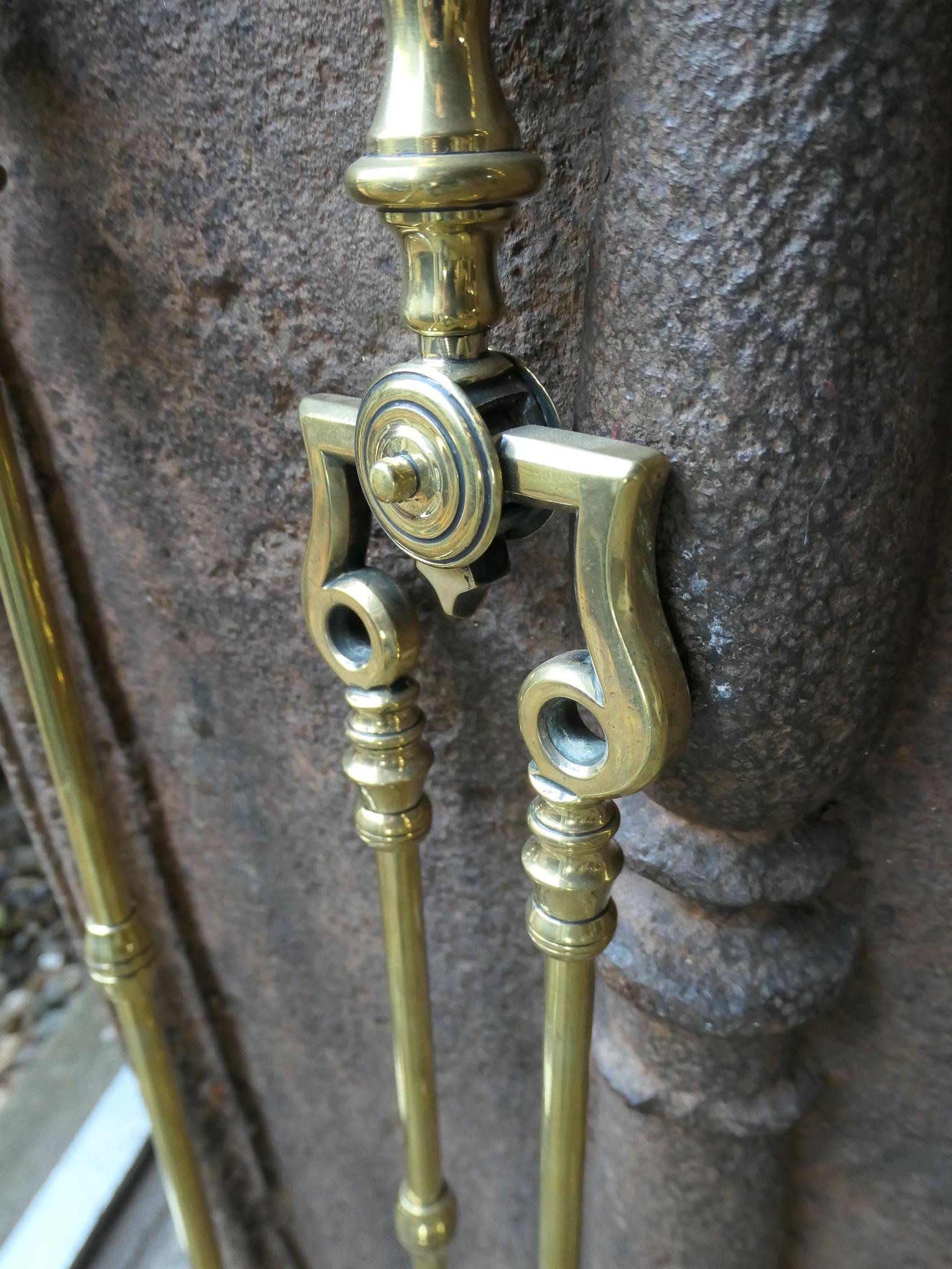 English Brass Polished Brass Victorian Fire Companion Set, 19th C. 11