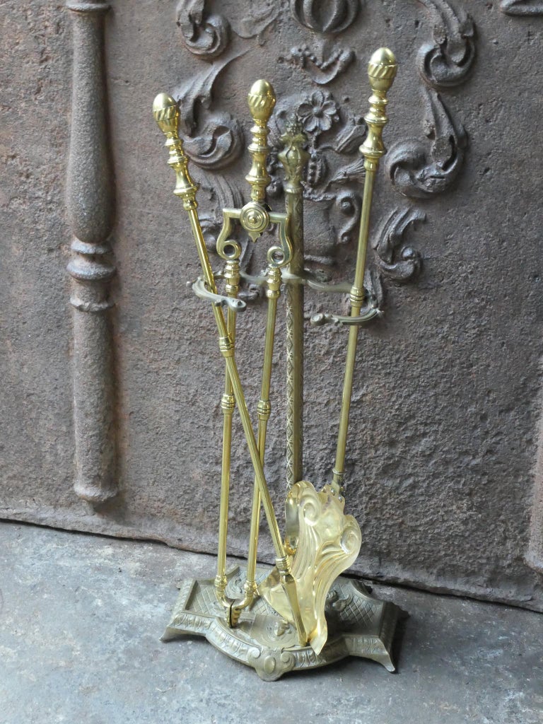 English Brass Polished Brass Victorian Fire Companion Set, 19th C. For