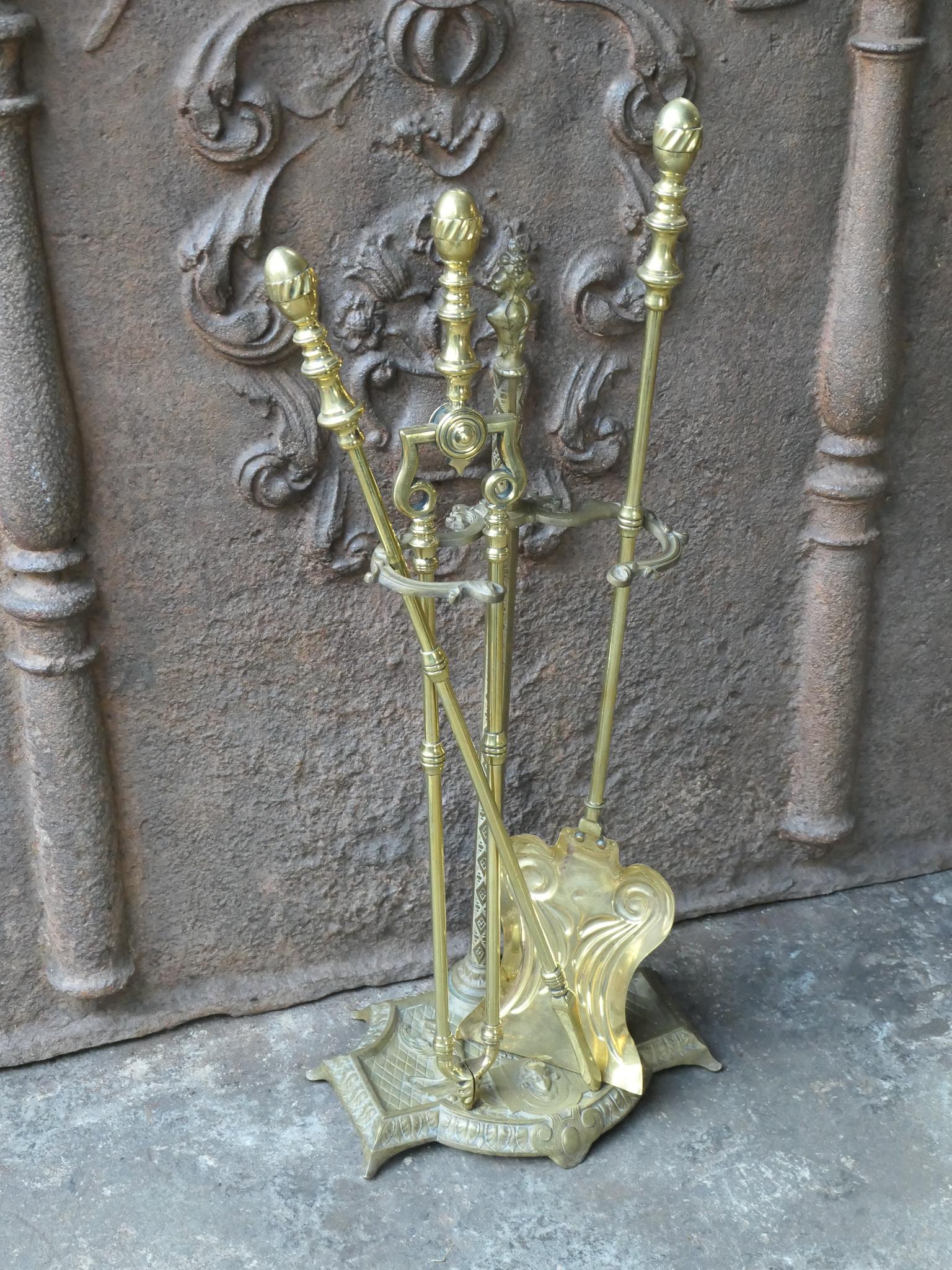 English Brass Polished Brass Victorian Fire Companion Set, 19th C. In Good Condition In Amerongen, NL