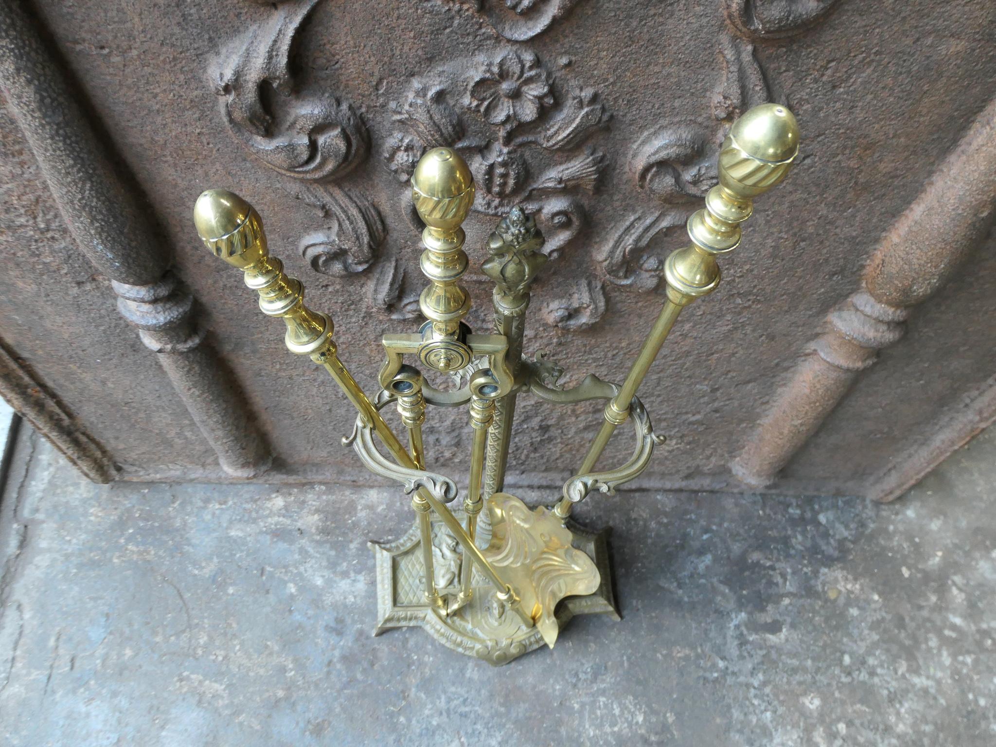 19th Century English Brass Polished Brass Victorian Fire Companion Set, 19th C.