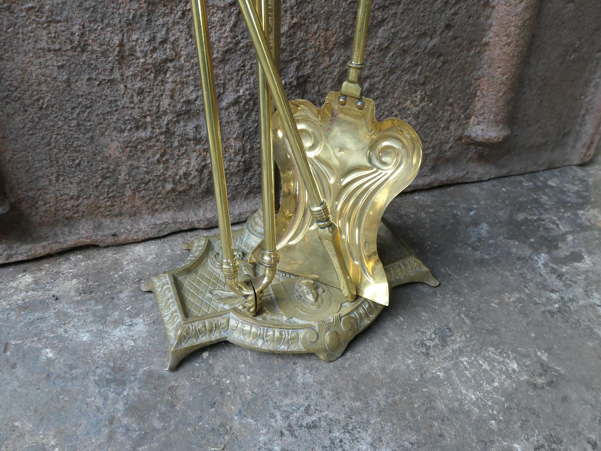 English Brass Polished Brass Victorian Fire Companion Set, 19th C. 2